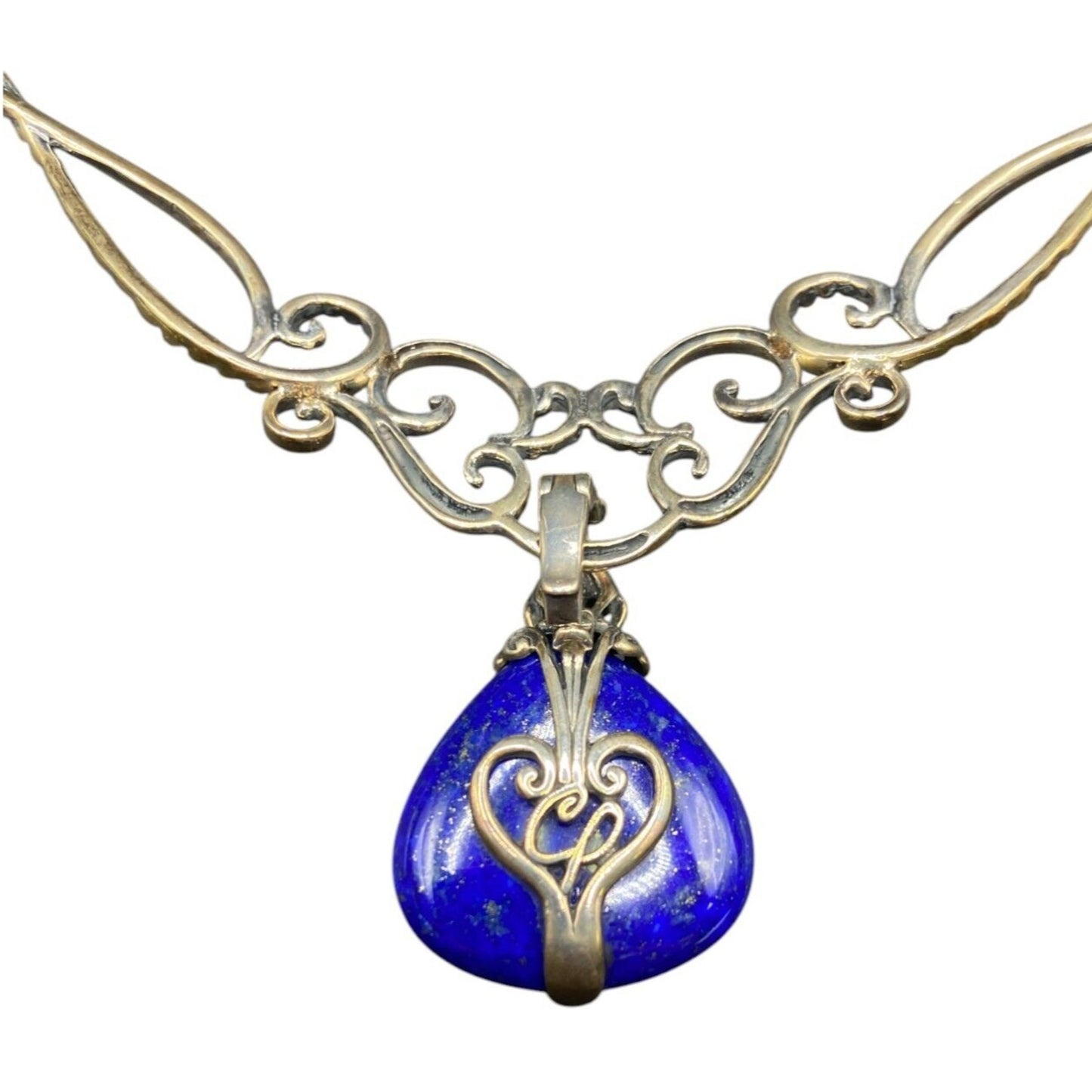 Carolym Pollack Lapis Lazuli Pendant Necklace Blue 925 Sterling Silver Filigree