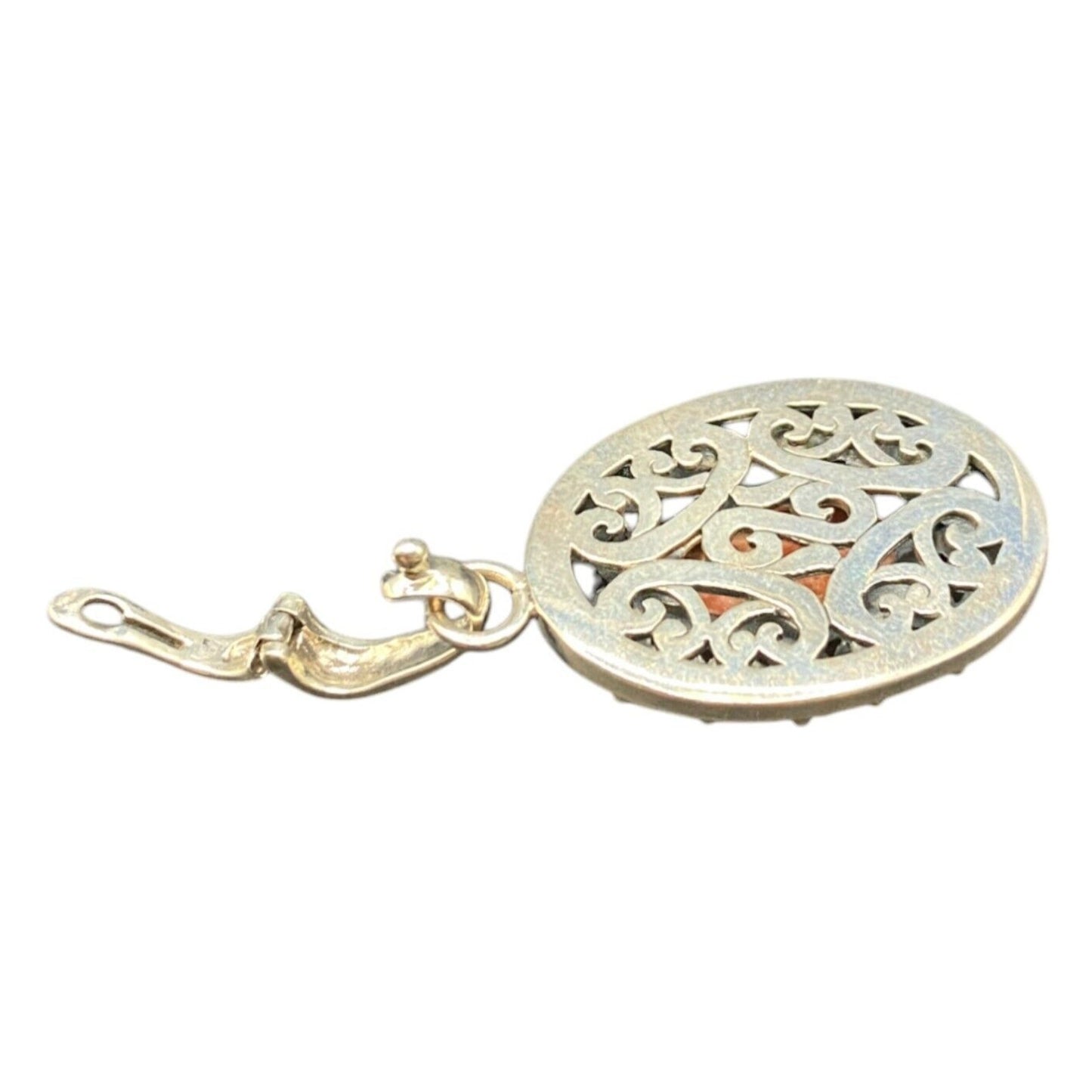 Spiny Oyster Oval Shaped Pendant Orange Gemstone 925 Sterling Silver Filigree