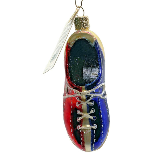 OWC Bowling Shoes Red Blue Gold Lace Up Ornament Old World Christmas Tree Decor