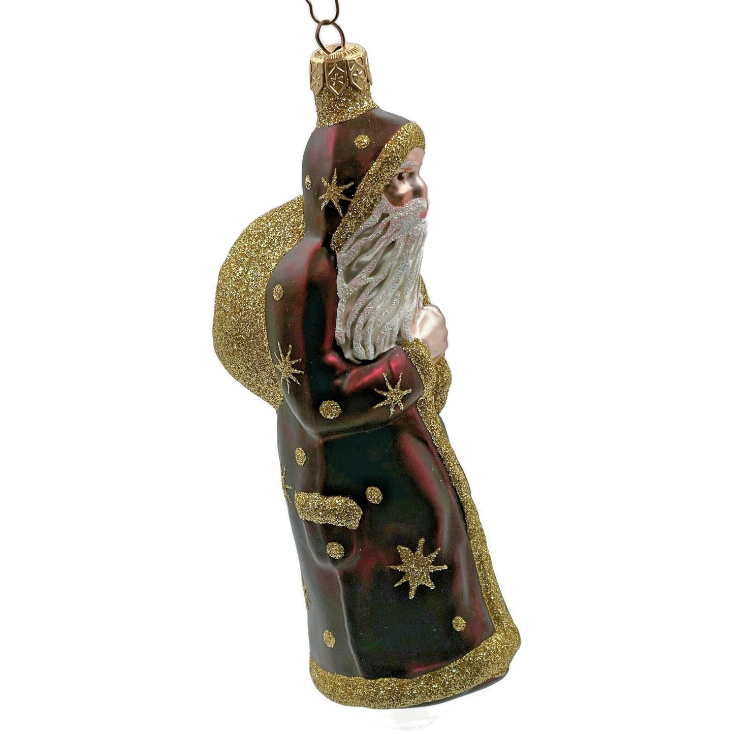 Patricia Breen Father Time Bordeaux Polka Dots Snowflakes Christmas Ornament