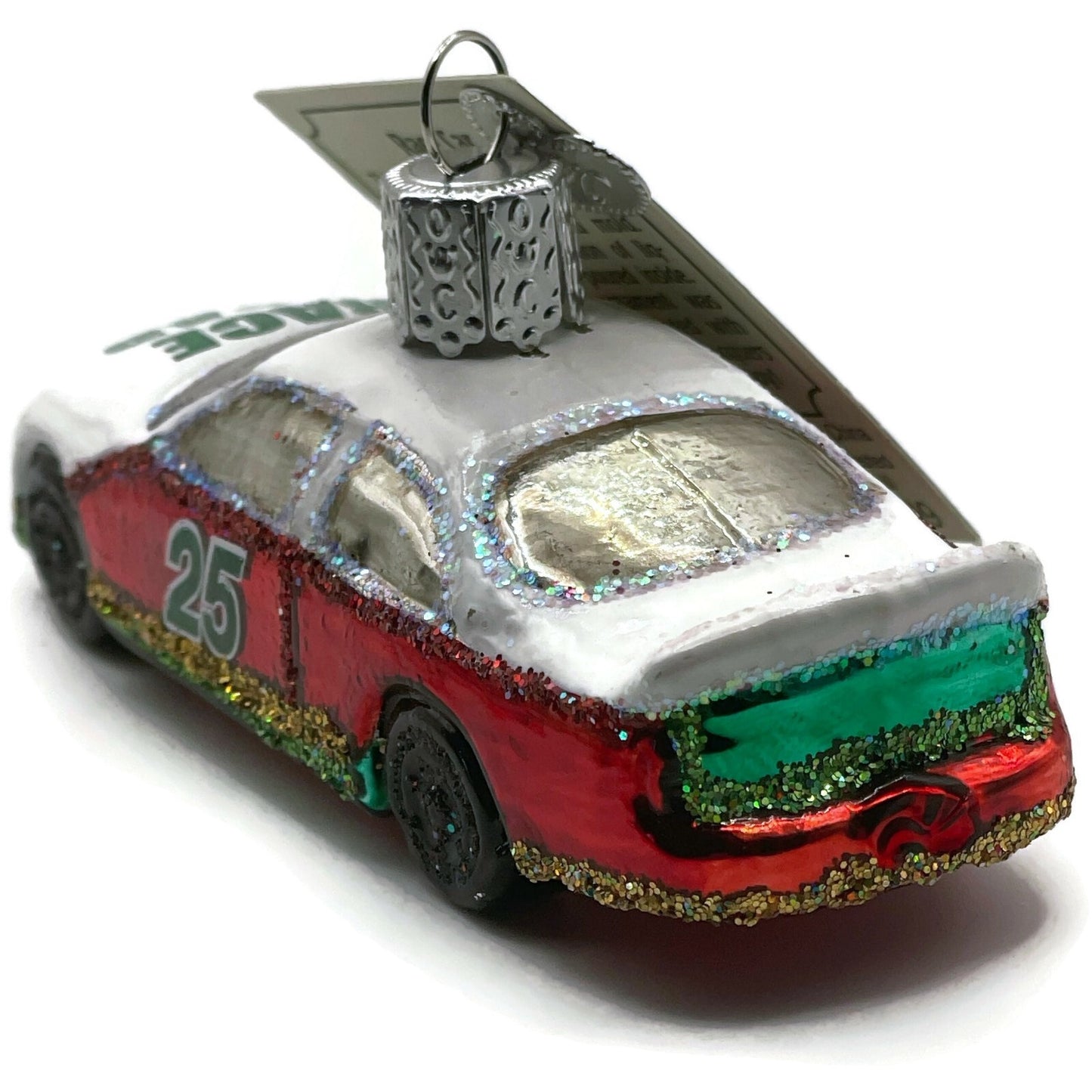 Race Car Ornament Vehicle White Red Glittered OWC Old World Christmas Decoration