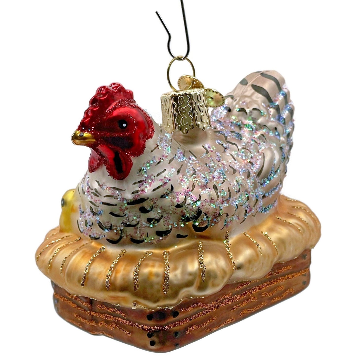 OWC Hen On Nest Farm Chicken Laying Egg Old World Christmas Holiday Ornament