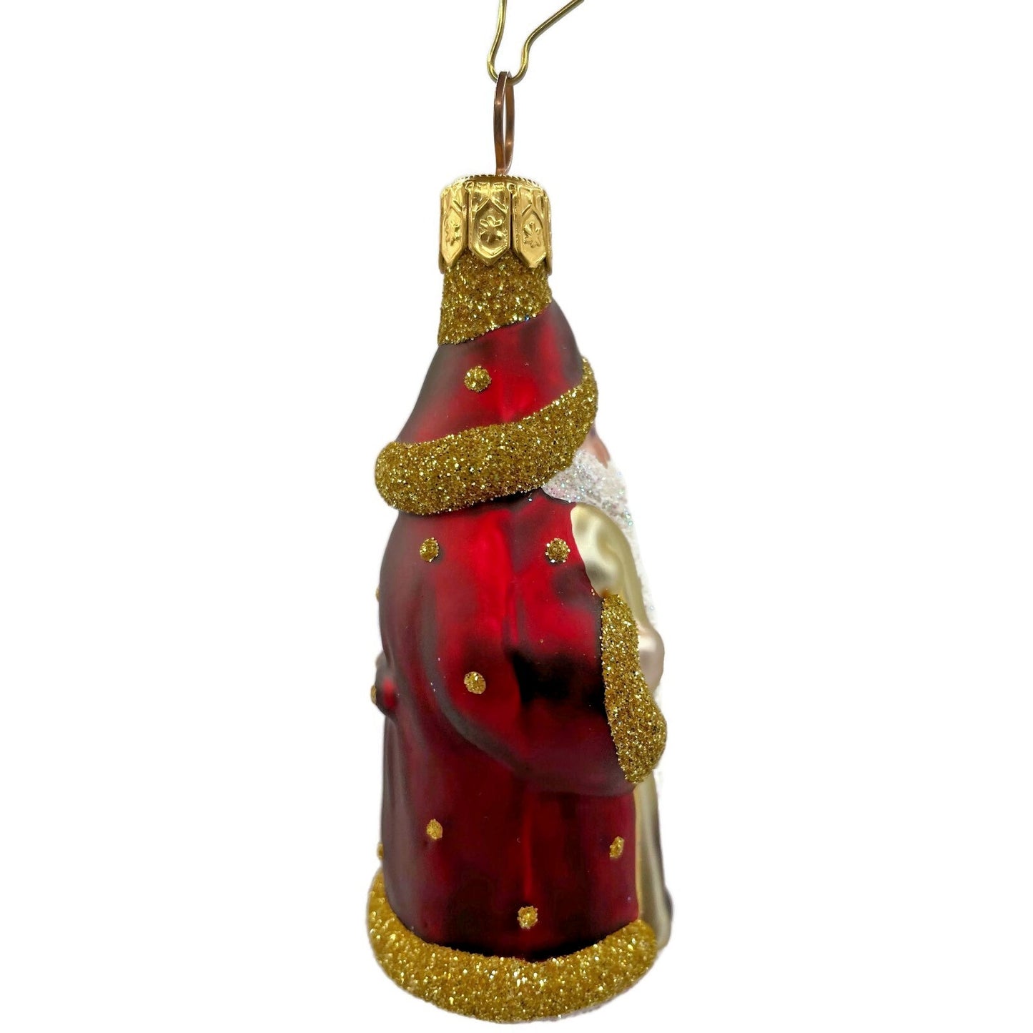 Patricia Breen Miniature Woodland Santa Bordeaux Gold Dots Christmas Ornament