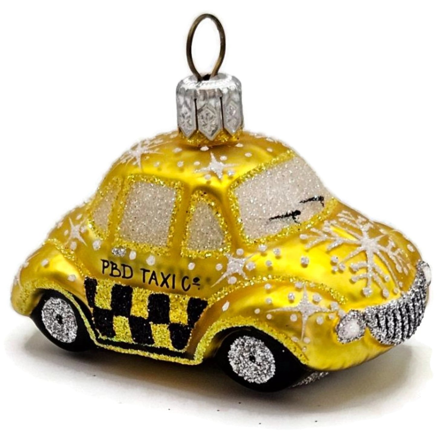 Patricia Breen Miniature Taxi Yellow Snowflakes Signed Christmas Tee Ornament