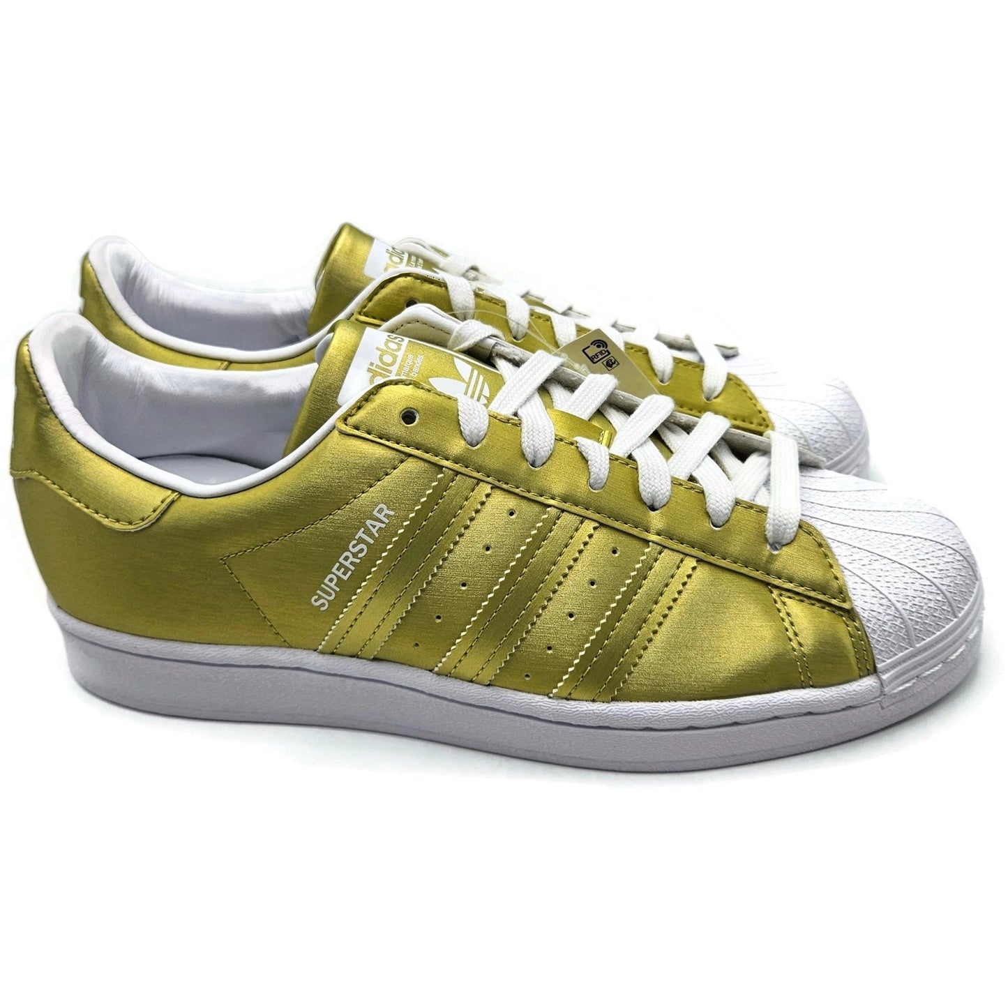 Adidas Superstar White Gold Metallic Leather Shoes Ladies Sz 9 Shell Toe FY1154
