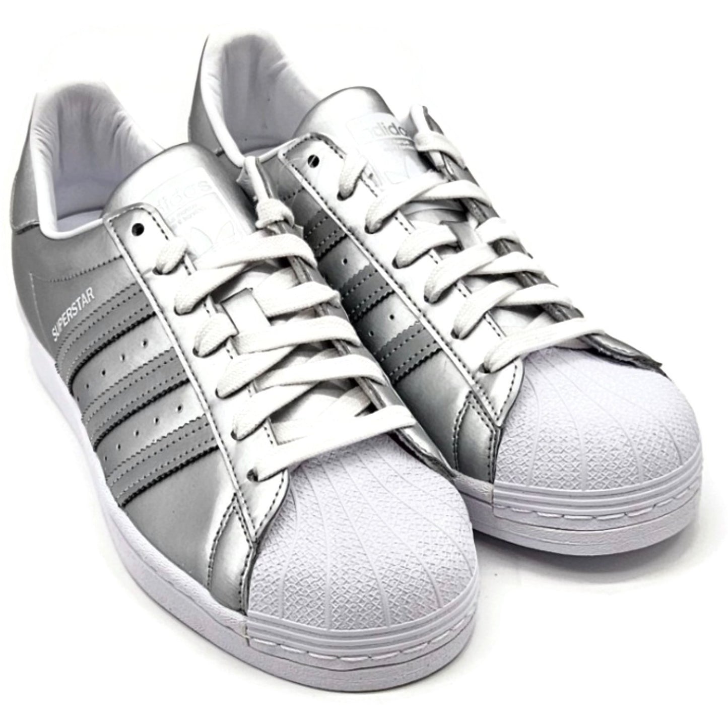 Adidas Superstar Silver Metallic Leather Shoes Ladies Size 9 Shell Toe FY1155