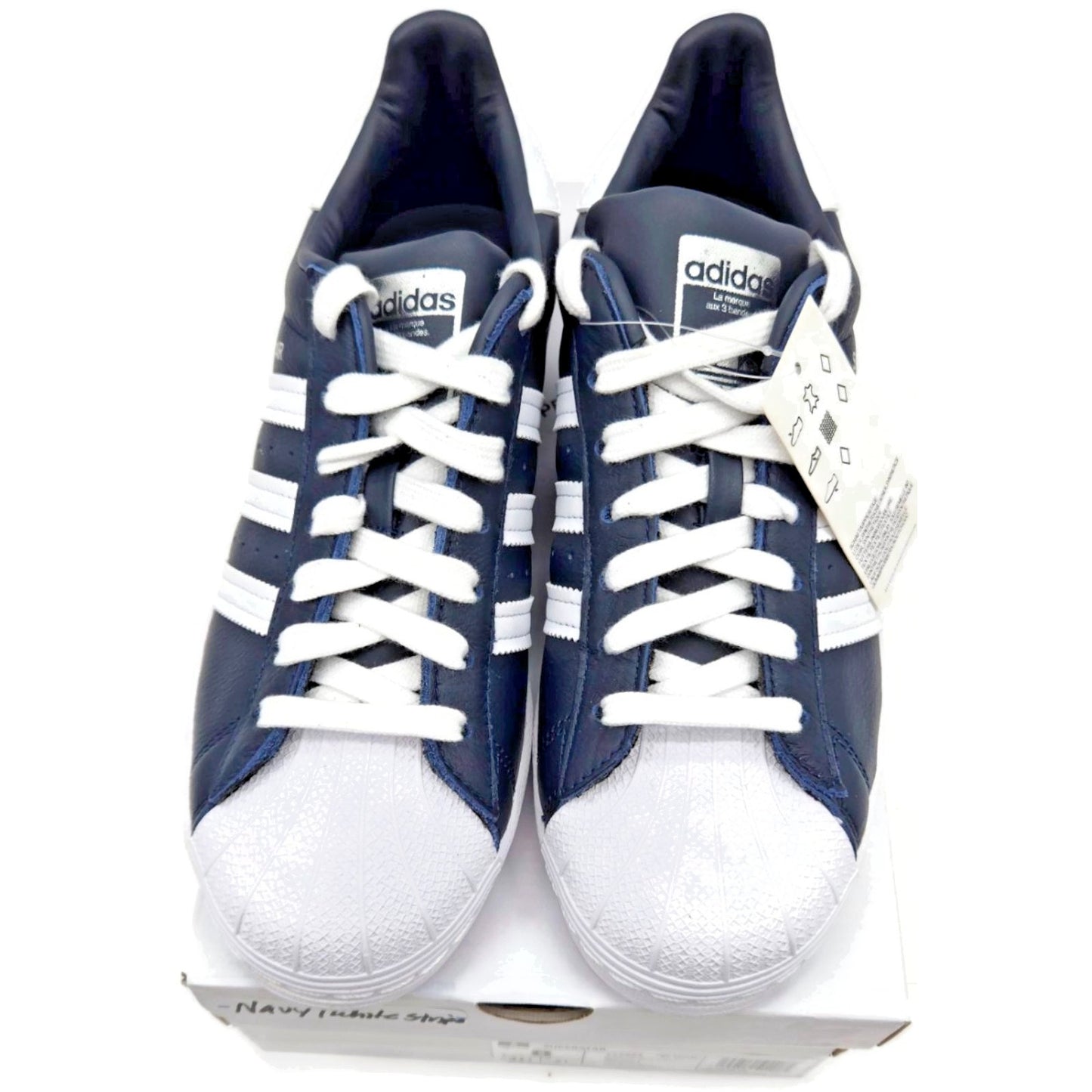 Adidas Superstar Navy Blue Stripe Leather Shoes Unisex Size 8 Shell Toe FY5864