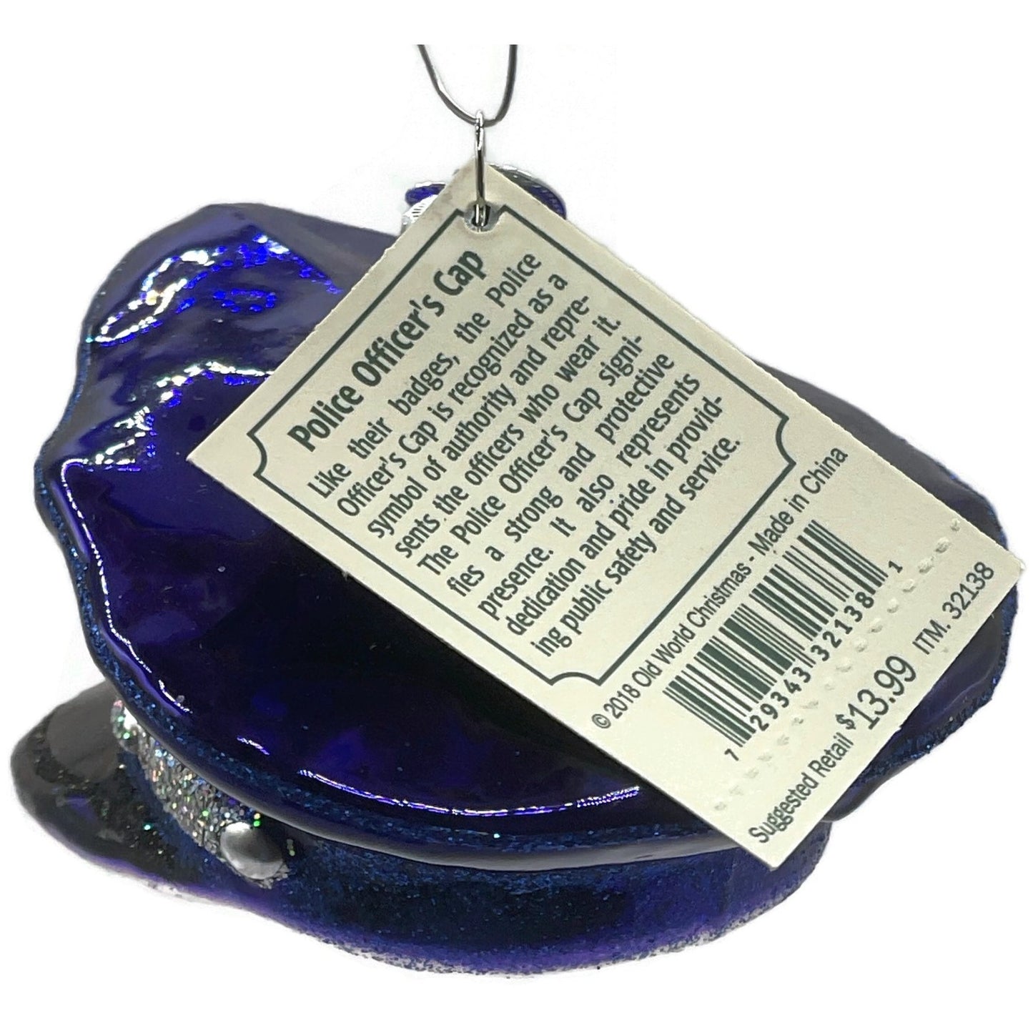 OWC Police Officers Cap Uniform Ornament Blue Old World Christmas Holiday Tree