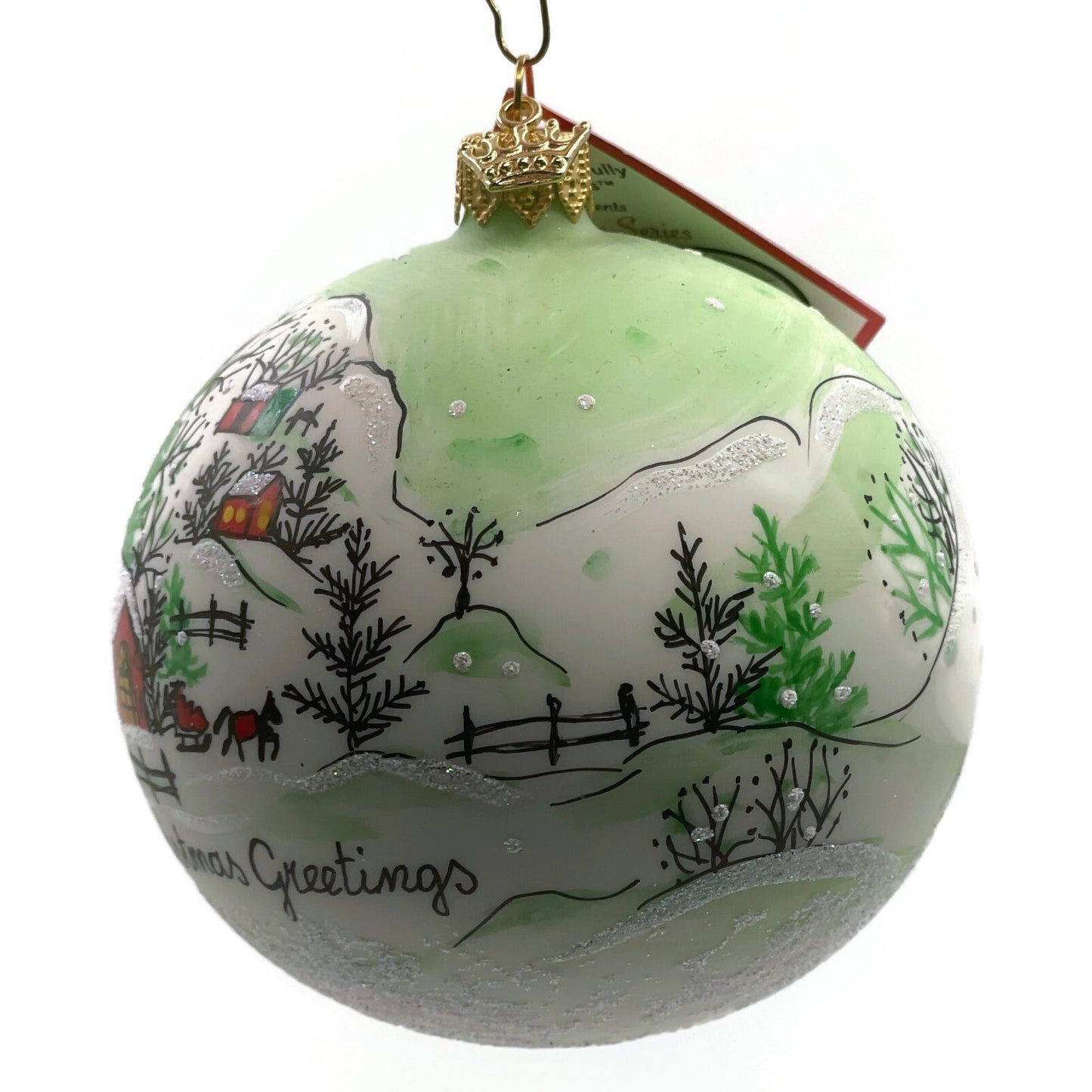 Heartfully Yours Orb Winter Valley Scenery Village Snow Christmas Tree Ornament