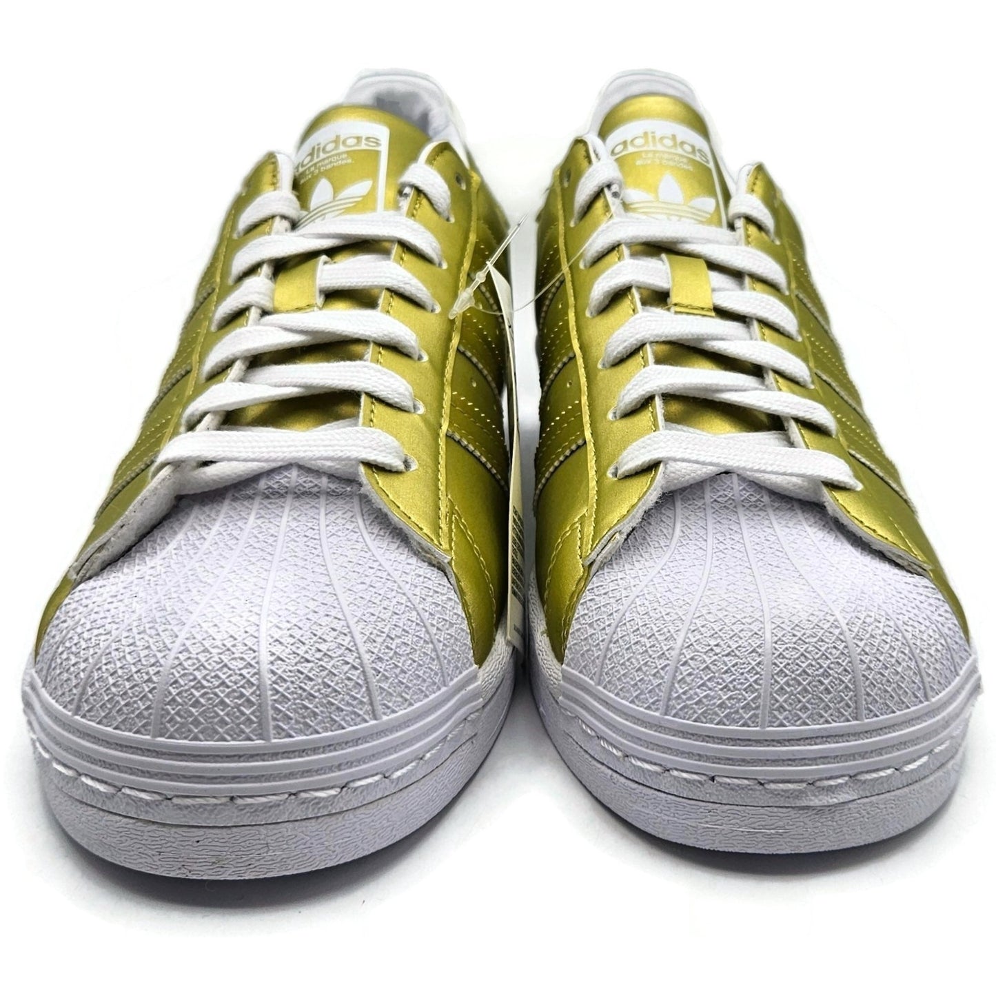 Adidas Superstar White Gold Metallic Leather Shoes Ladies Sz 9 Shell Toe FY1154