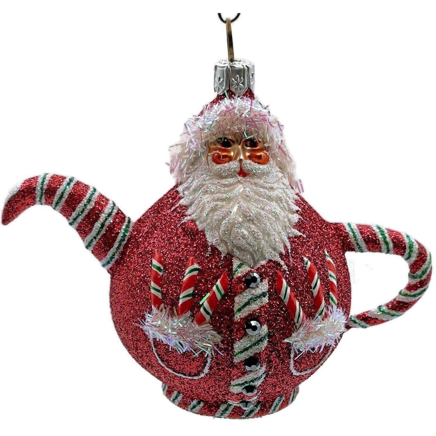 Patricia Breen And Cream Too Santa Claus Tea Pot Peppermint Christmas Ornament