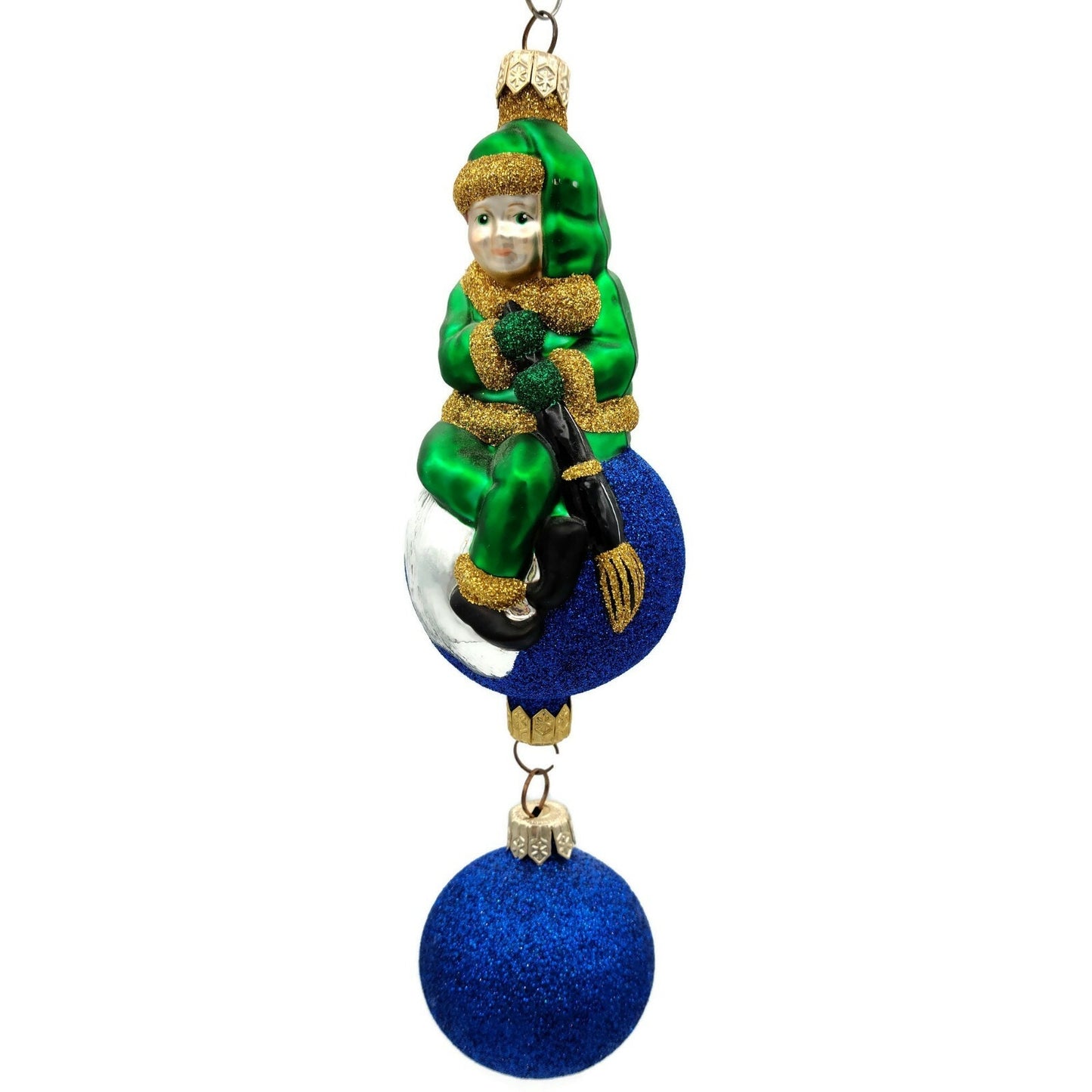 Patricia Breen Jingles the Elf Green Suit Blue Ball Christmas Holiday Ornament
