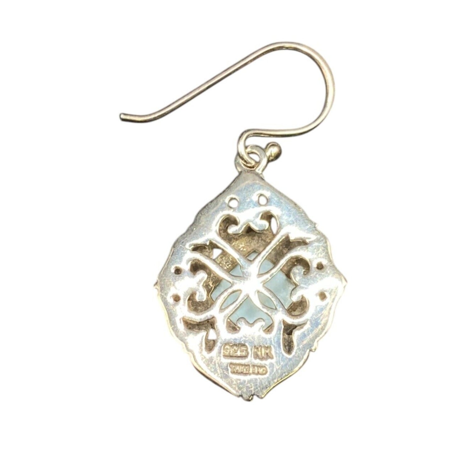 Larimar Fish Hook Earrings Cushion Cut Gemstone 925 Sterling Silver NK Thailand