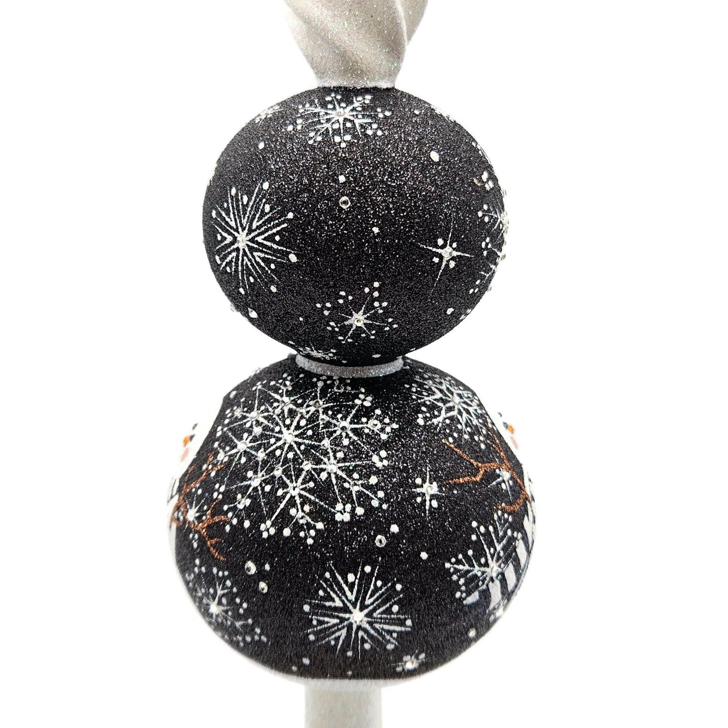 Patricia Breen Snowman Finial Black Glittered Snow Christmas Holiday Tree Topper