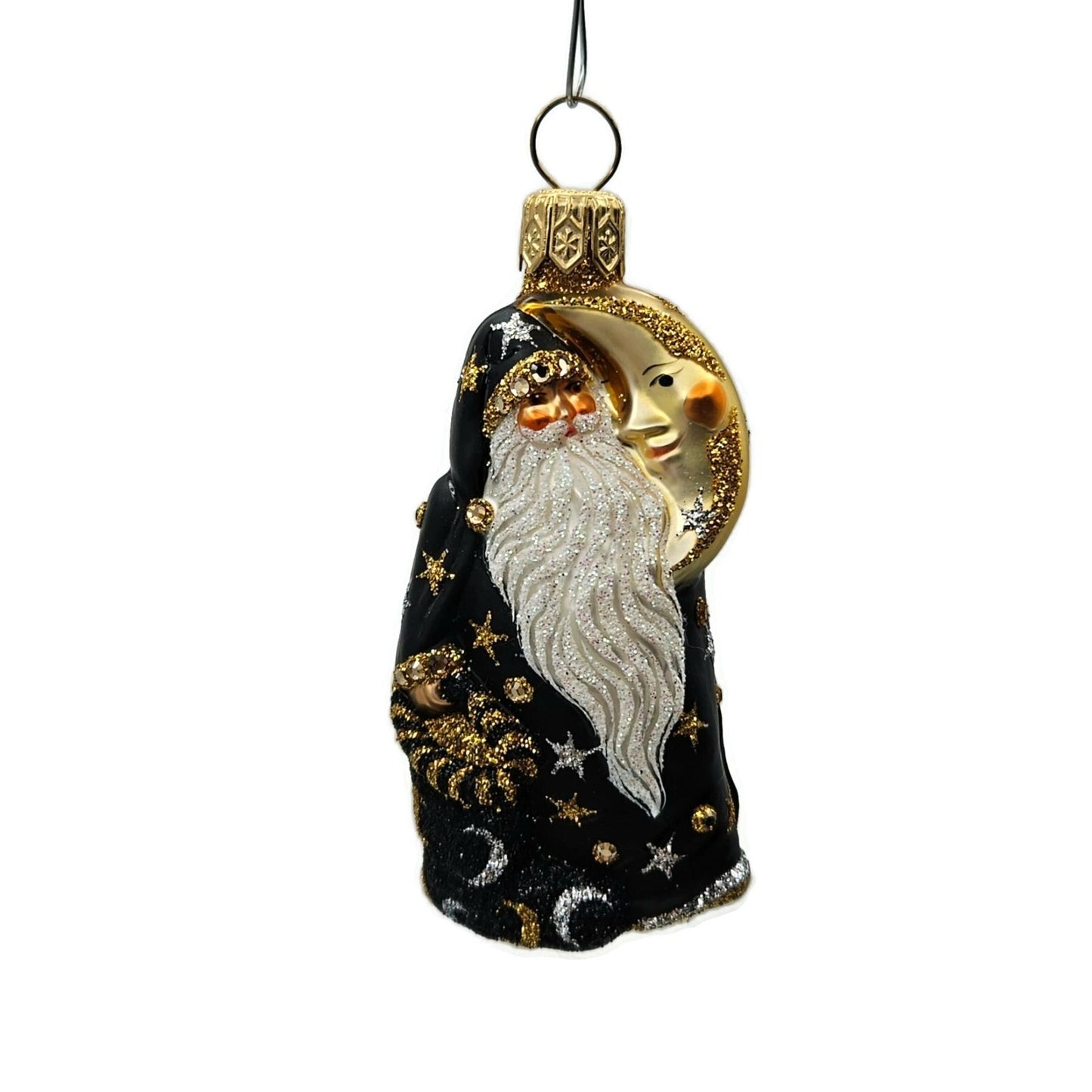Patricia Breen Santa de la Lune Black Moons Stars Christmas Holiday Ornament