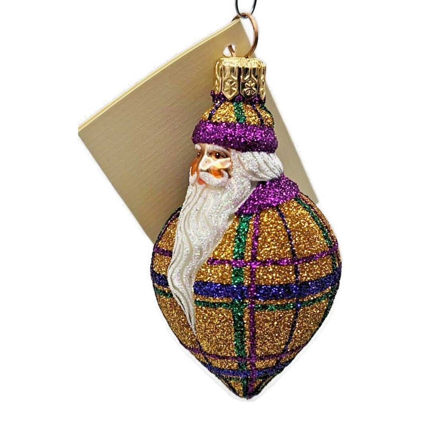 Patricia Breen Miniature Santa Poeticus Plaid Purple Gold Christmas Ornament HCB