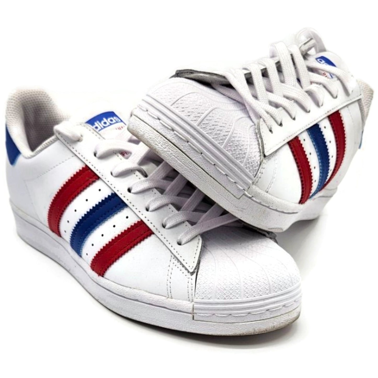 Adidas Superstar White Red Blue Stripe Shoes Ladies Size 9 Shell Toe AC7162