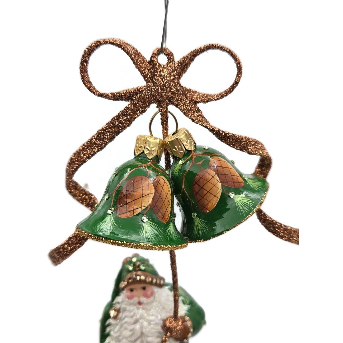 Patricia Breen Bellissimo Santa Claus Pine Cones Green Christmas Tree Ornament