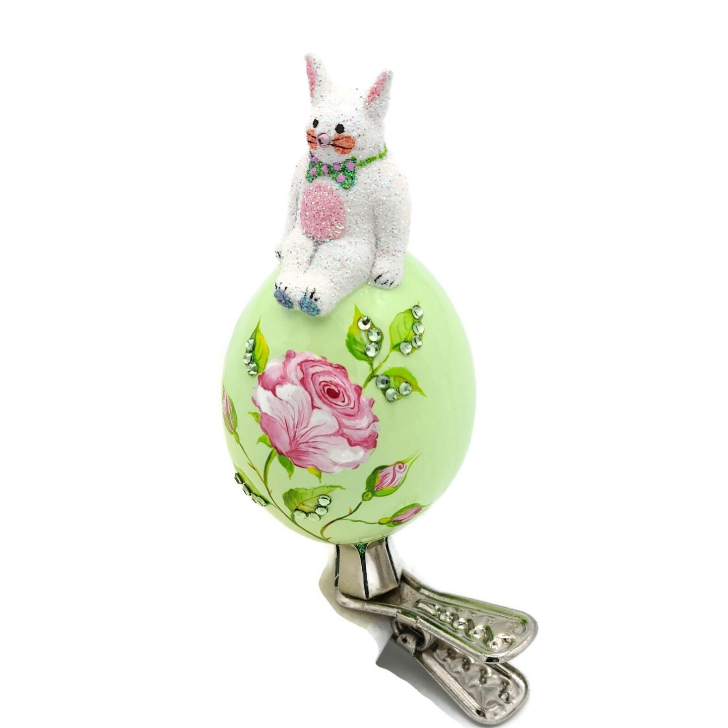 Patricia Breen Sitting Pretty Roses Easter Egg Bunny Boy Holiday Clip Ornament