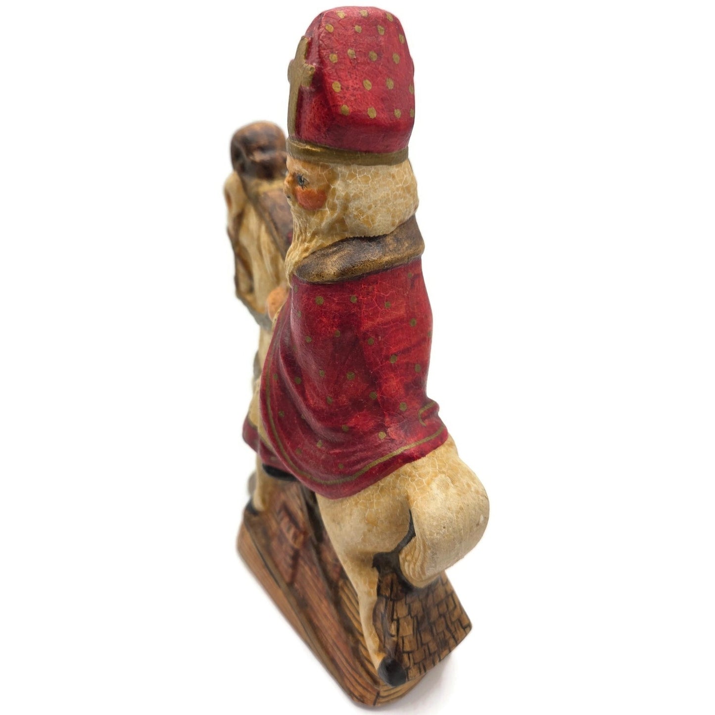Vaillancourt Small Dutch Saint Nicholas on Roof Chalkware Folk Art XMas Figurine