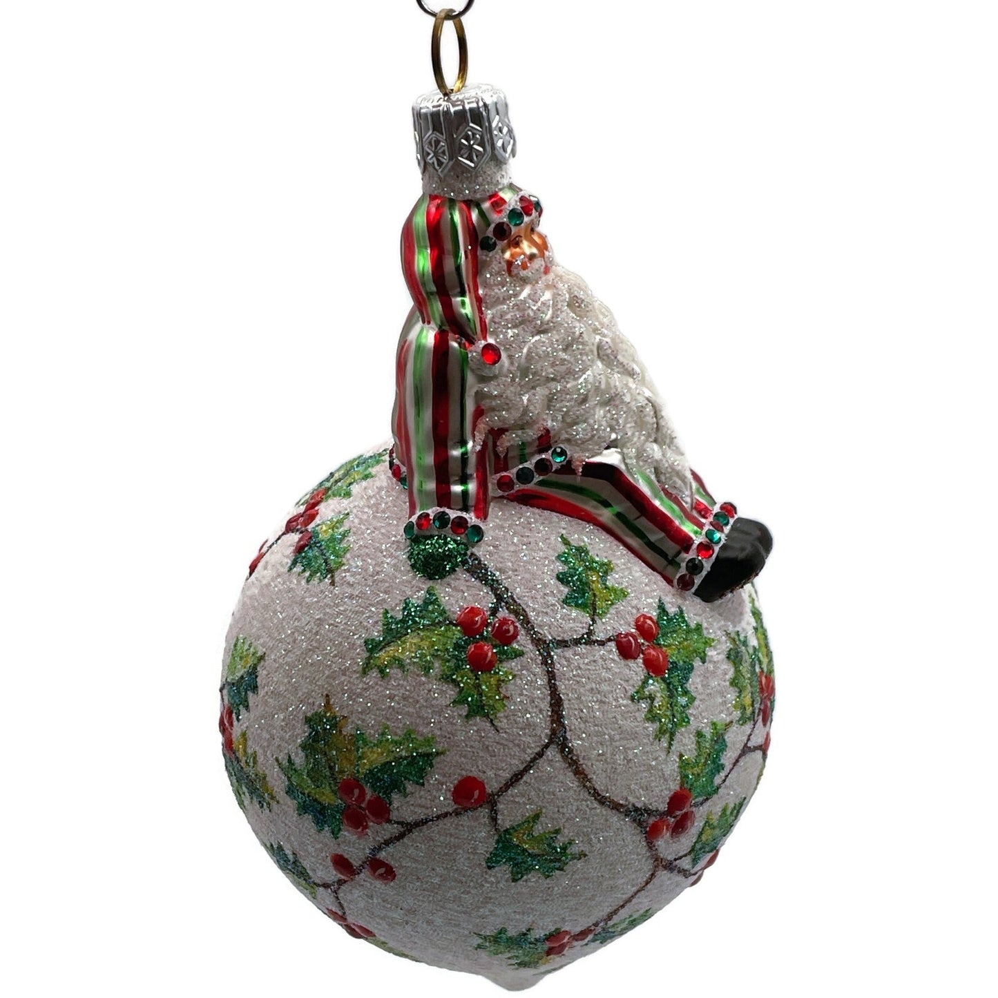 Patricia Breen Steadfast Santa Holly Red Striped Christmas Holiday Tree Ornament