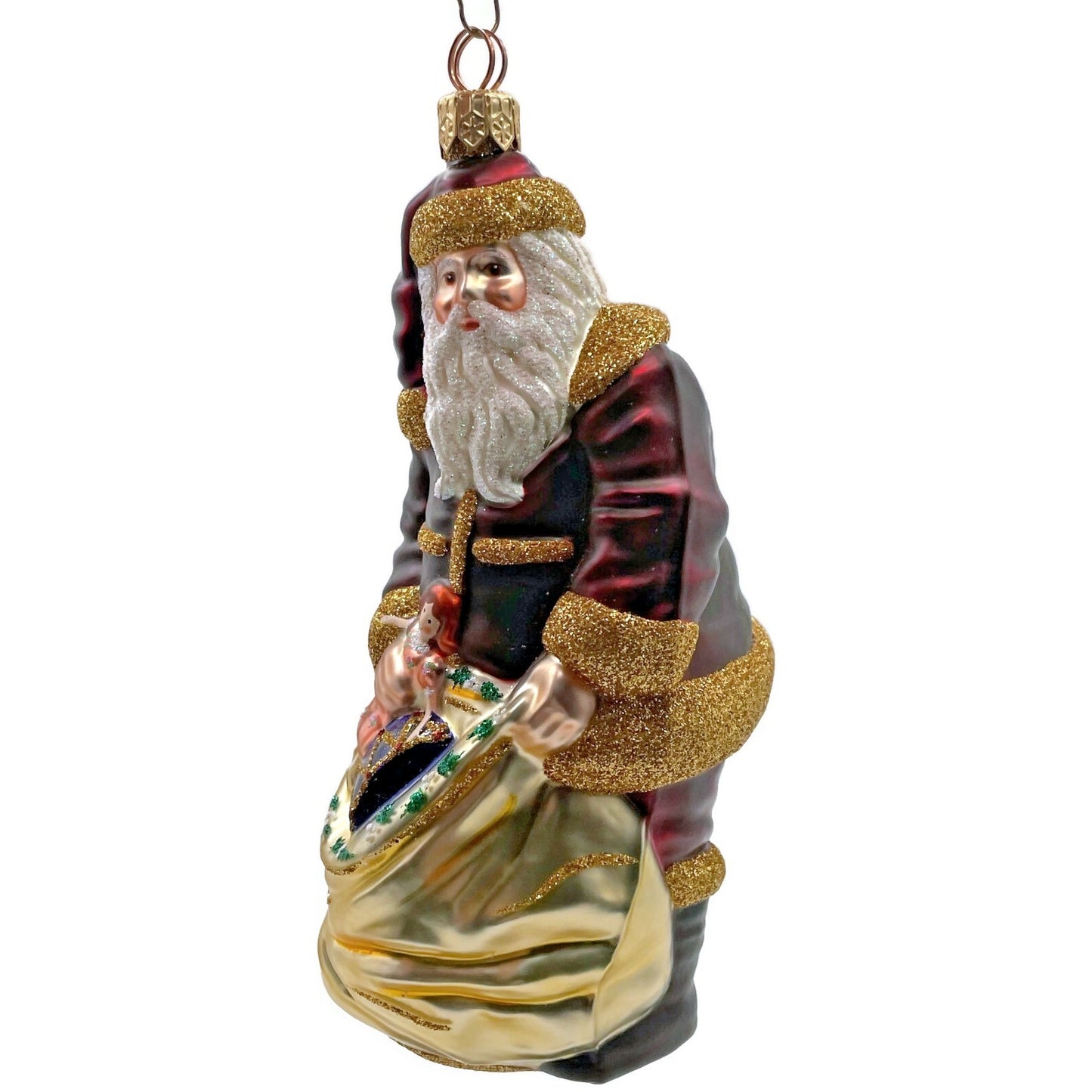 Patricia Breen Santa Claus Bordeaux Gold Holly Presents Christmas Tree Ornament