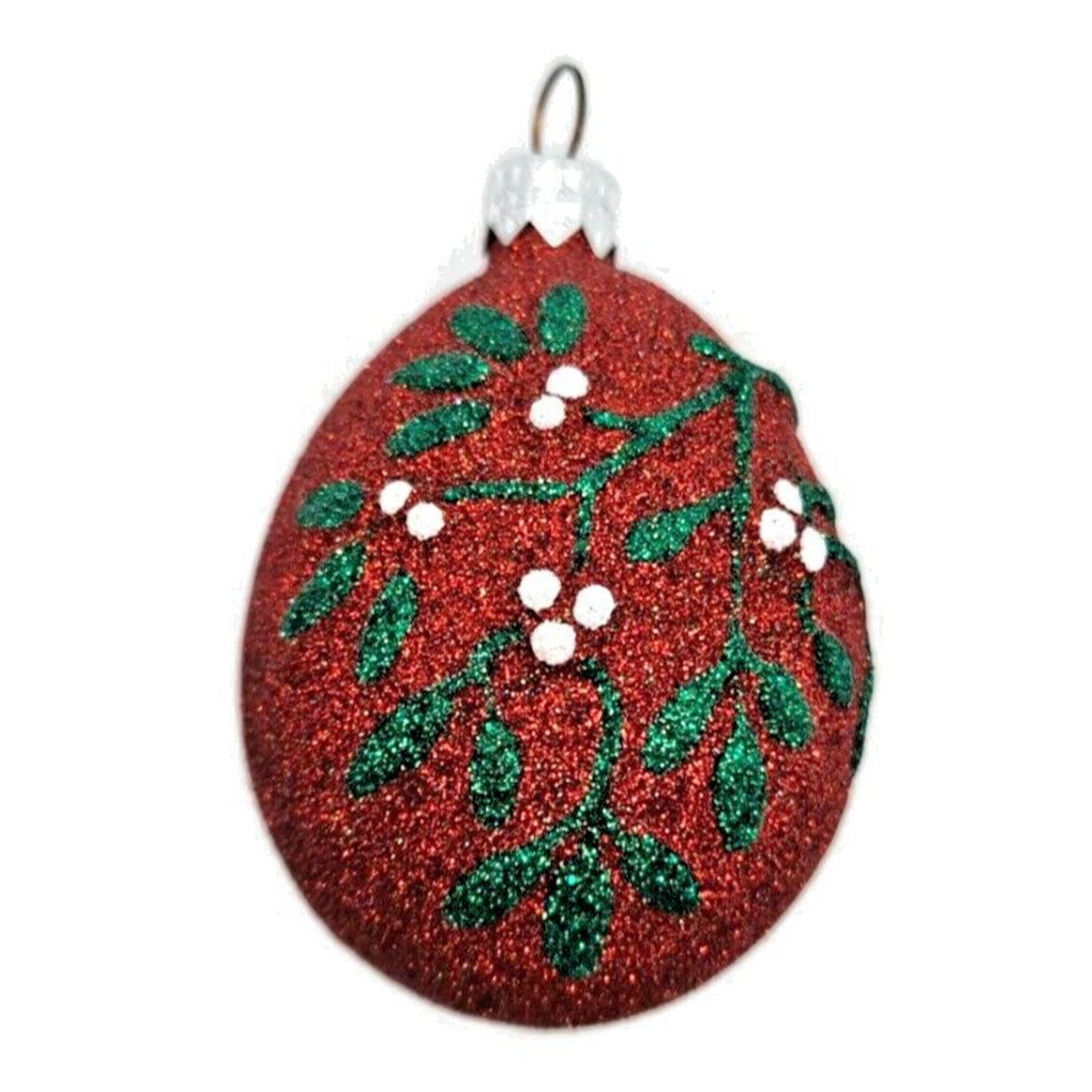 Patricia Breen Mistletoe Egg Red Pink Heart Christmas Holiday Glittered Ornament