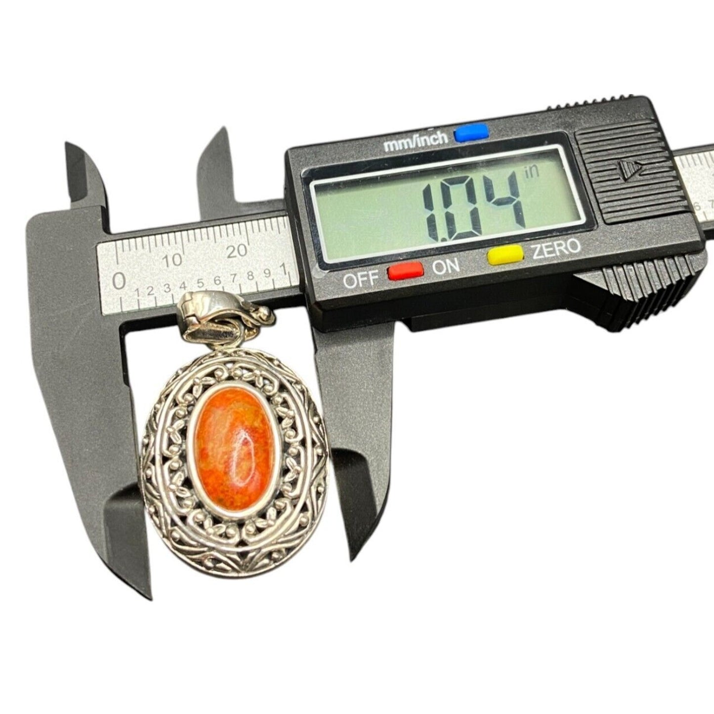 Spiny Oyster Oval Shaped Pendant Orange Gemstone 925 Sterling Silver Filigree
