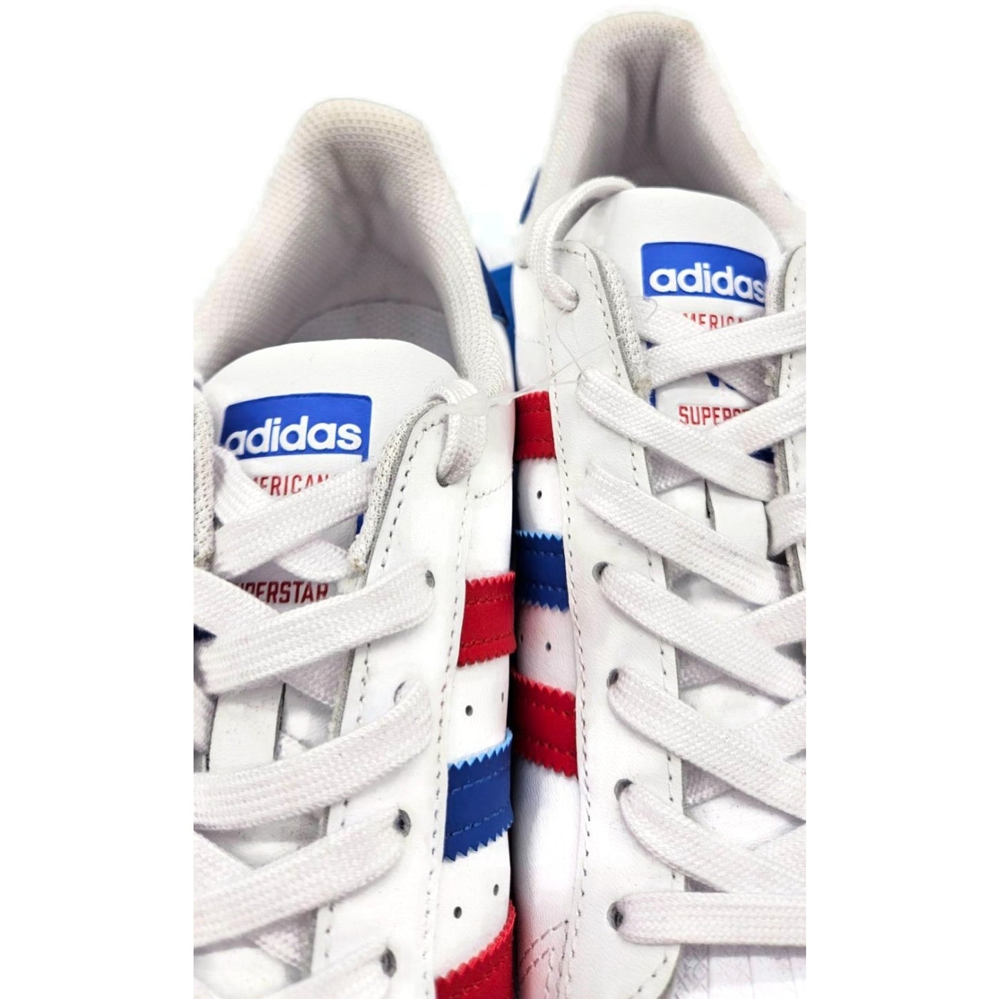 Adidas Superstar White Red Blue Stripe Shoes Ladies Size 9 Shell Toe AC7162