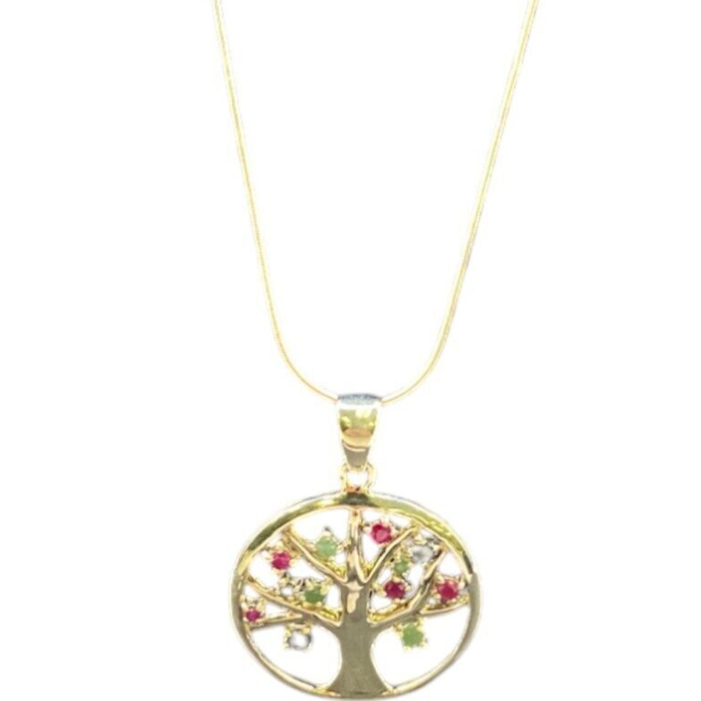 Tree Of Life Pendant Multicolor Stones Snake Chain Necklace 925 Sterling Silver