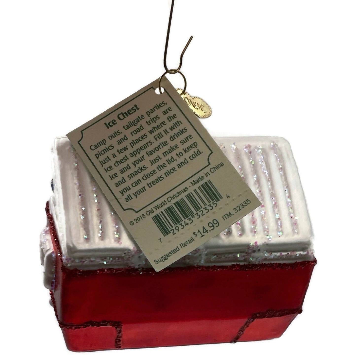 Ice Chest Ornament Glittered OWC Camping Blown Glass Old World Christmas Decor