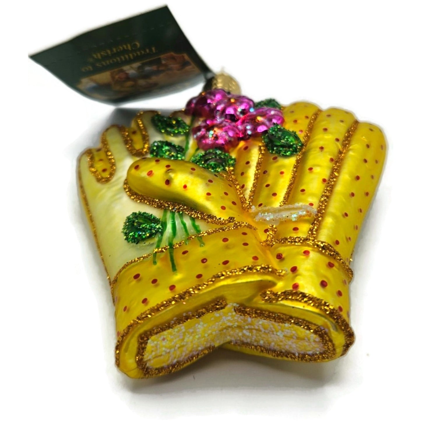 OWC Gardening Gloves Yellow Flowers Planting Old World Christmas Spring Ornament