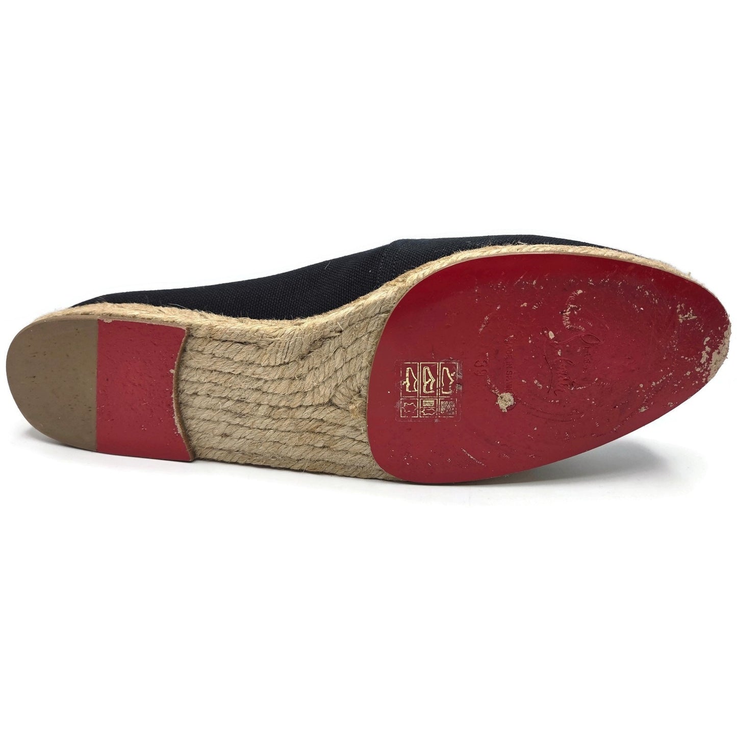 Christian Louboutin Galia Flat Olona Espadrilles Black Fabric Rope Jute Size 39
