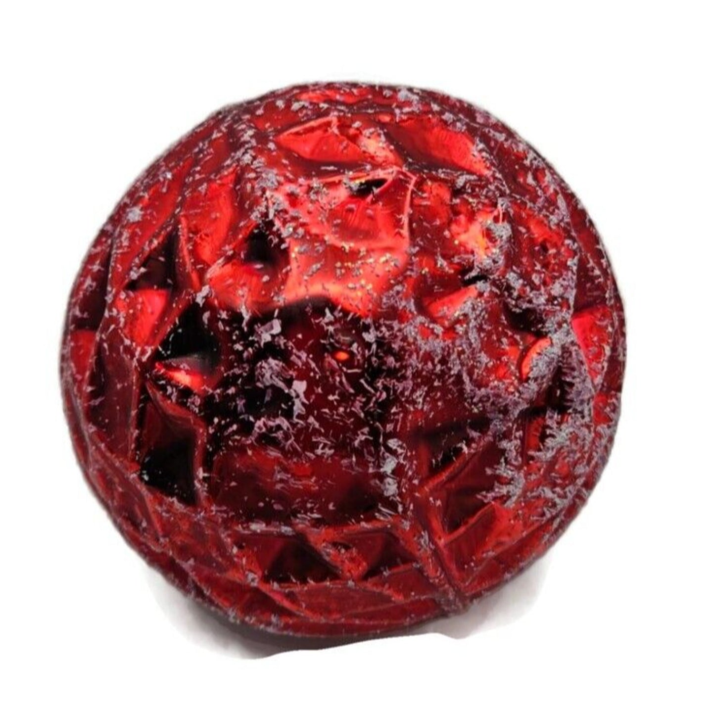 Christopher Radko Waffle Ball Red Glittered Christmas Holiday Ornament 96-133-0