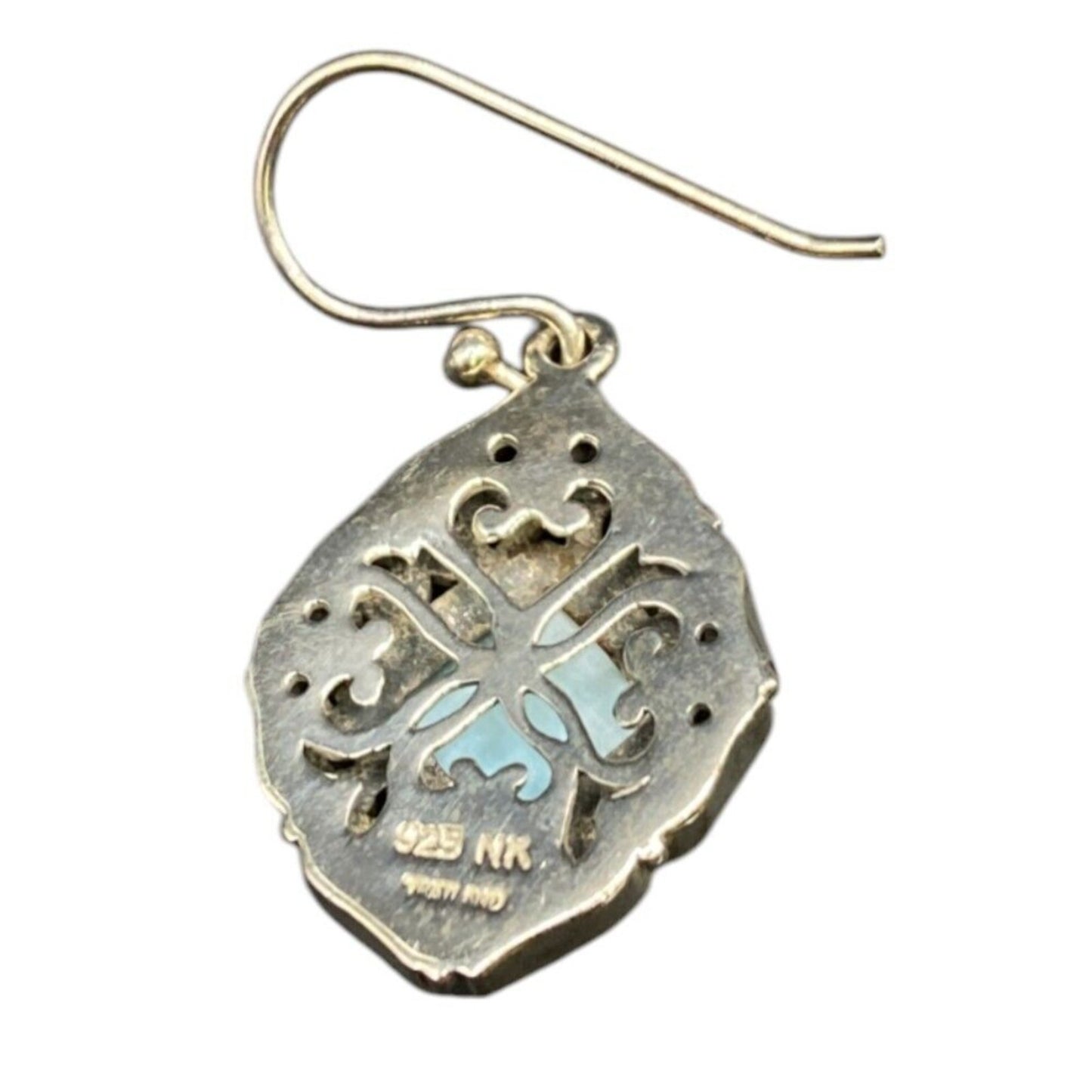 Larimar Fish Hook Earrings Cushion Cut Gemstone 925 Sterling Silver NK Thailand