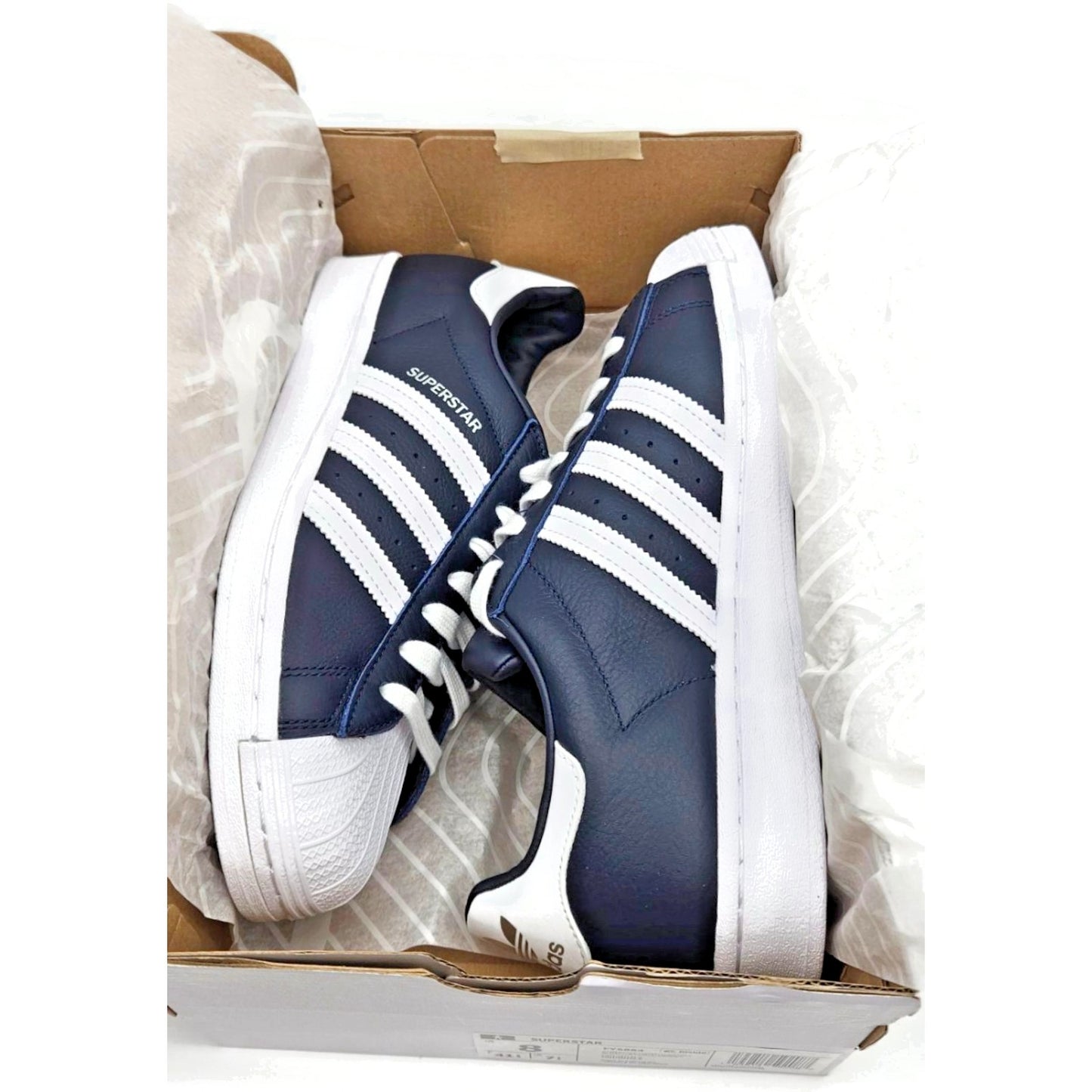 Adidas Superstar Navy Blue Stripe Leather Shoes Unisex Size 8 Shell Toe FY5864