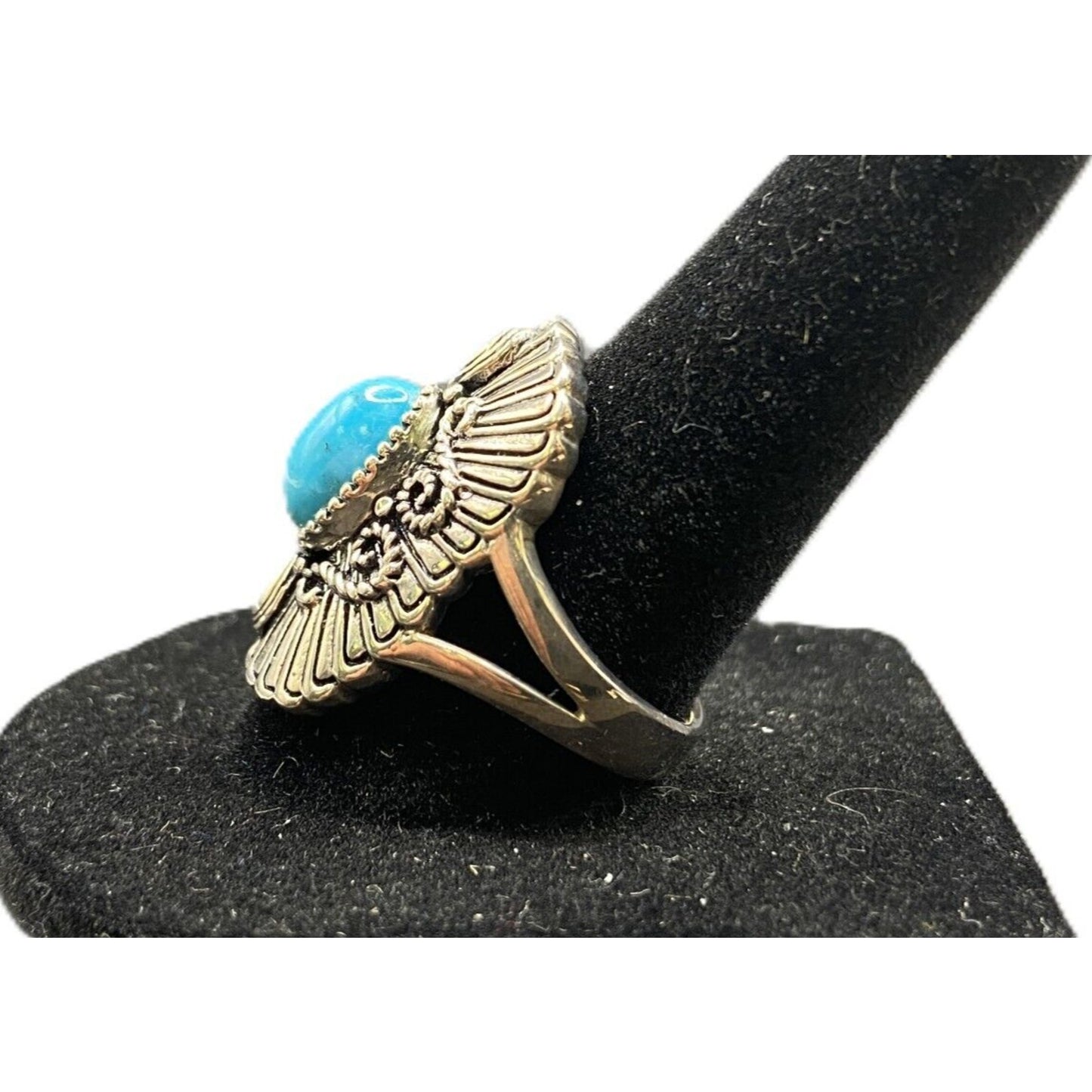 BBJ Ring Sleeping Beauty Turquoise Gemstone Oval 925 Sterling Silver Size 8