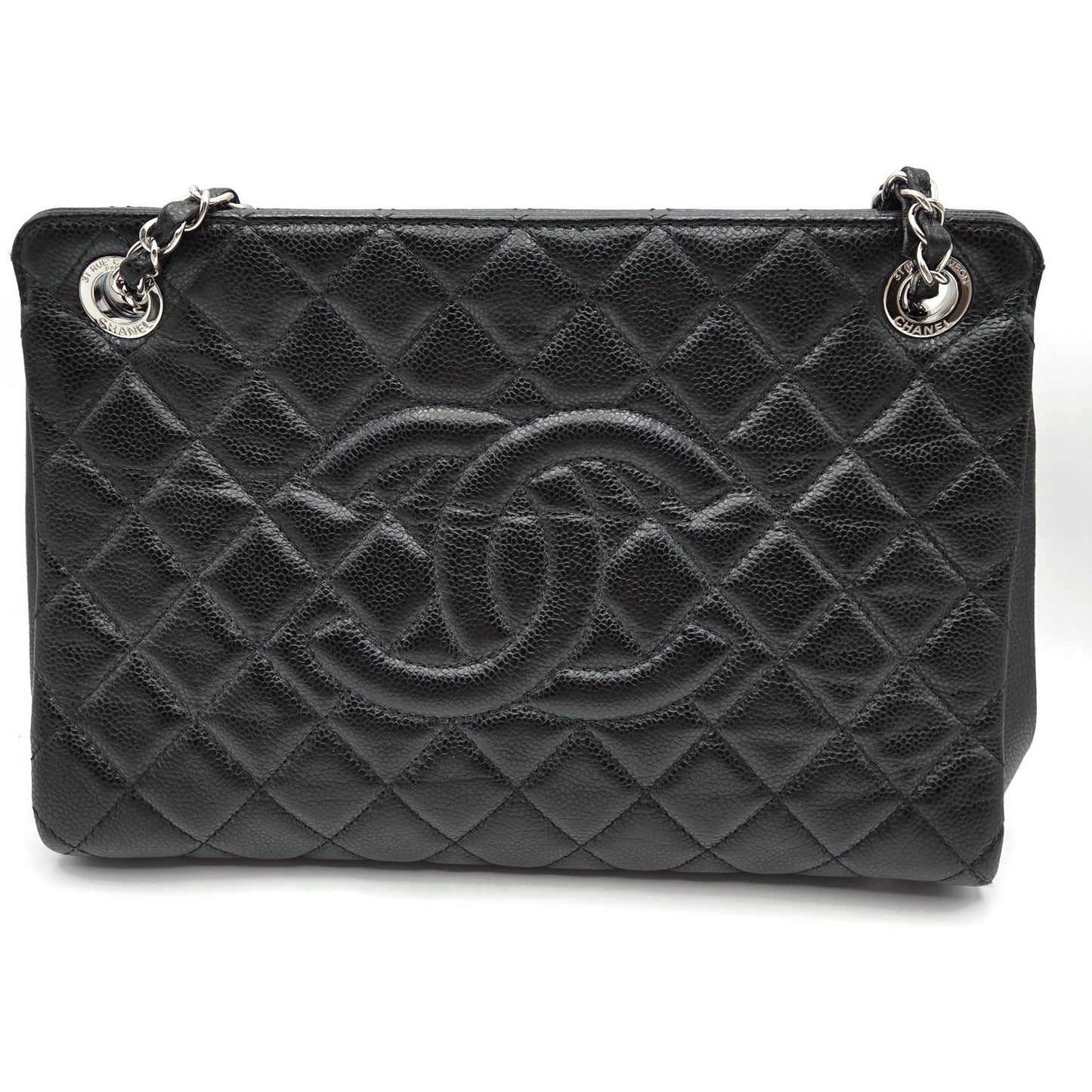 Chanel Grand Shopping Tote Handbag Black Caviar Leather Silver Hardware 13C GST