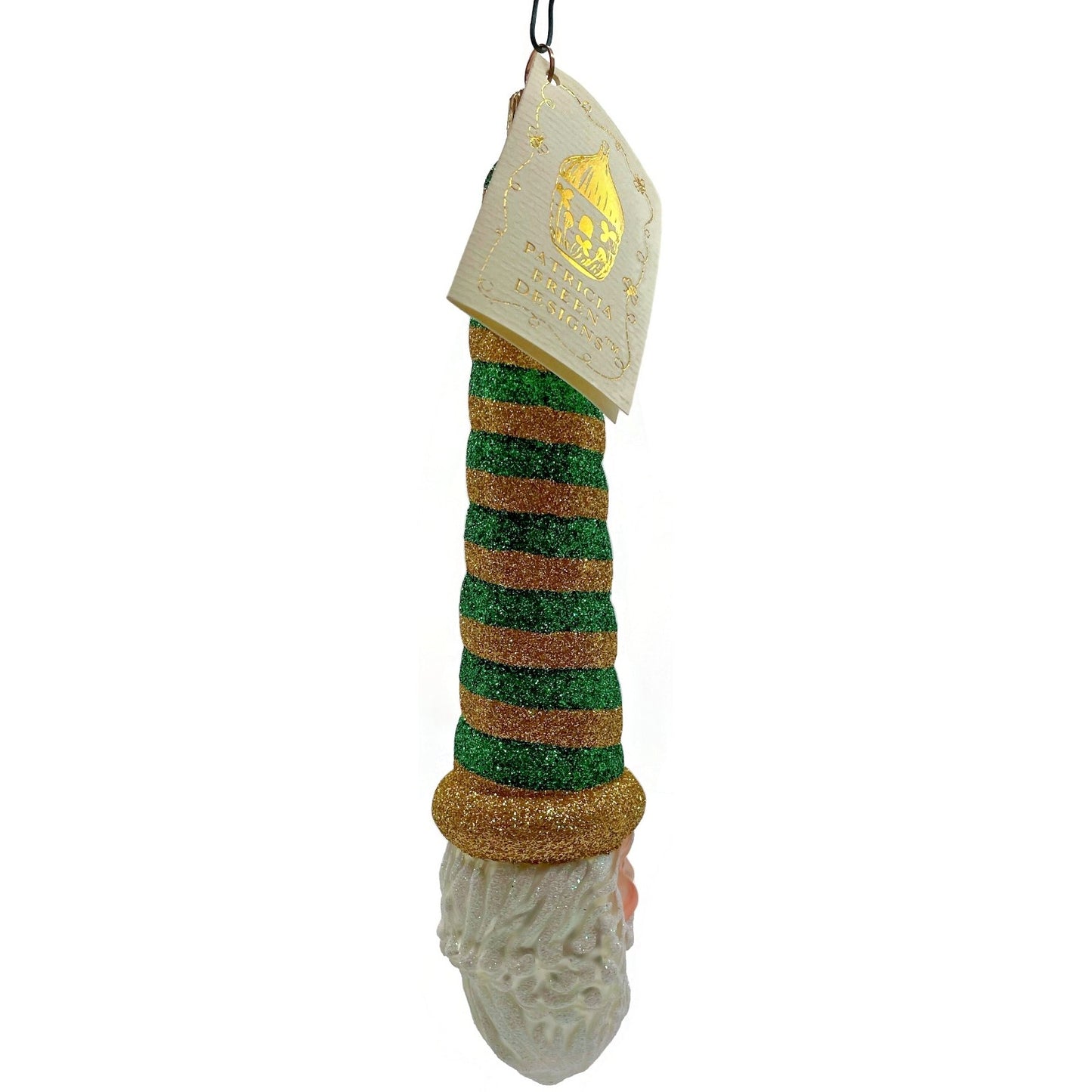 Patricia Breen Ornament Sucre Santa Green Gold Striped Christmas Holiday Tree