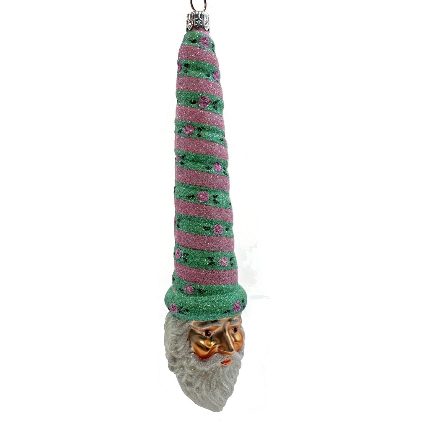 Patricia Breen Ornament Sucre Santa Pink Green Roses Spring Christmas Tree Decor