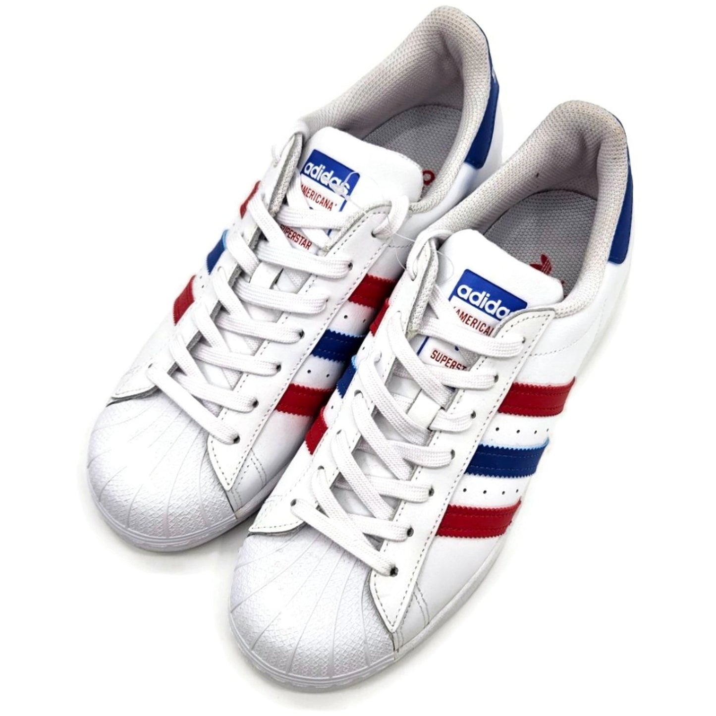 Adidas Superstar White Red Blue Stripe Shoes Ladies Size 9 Shell Toe AC7162