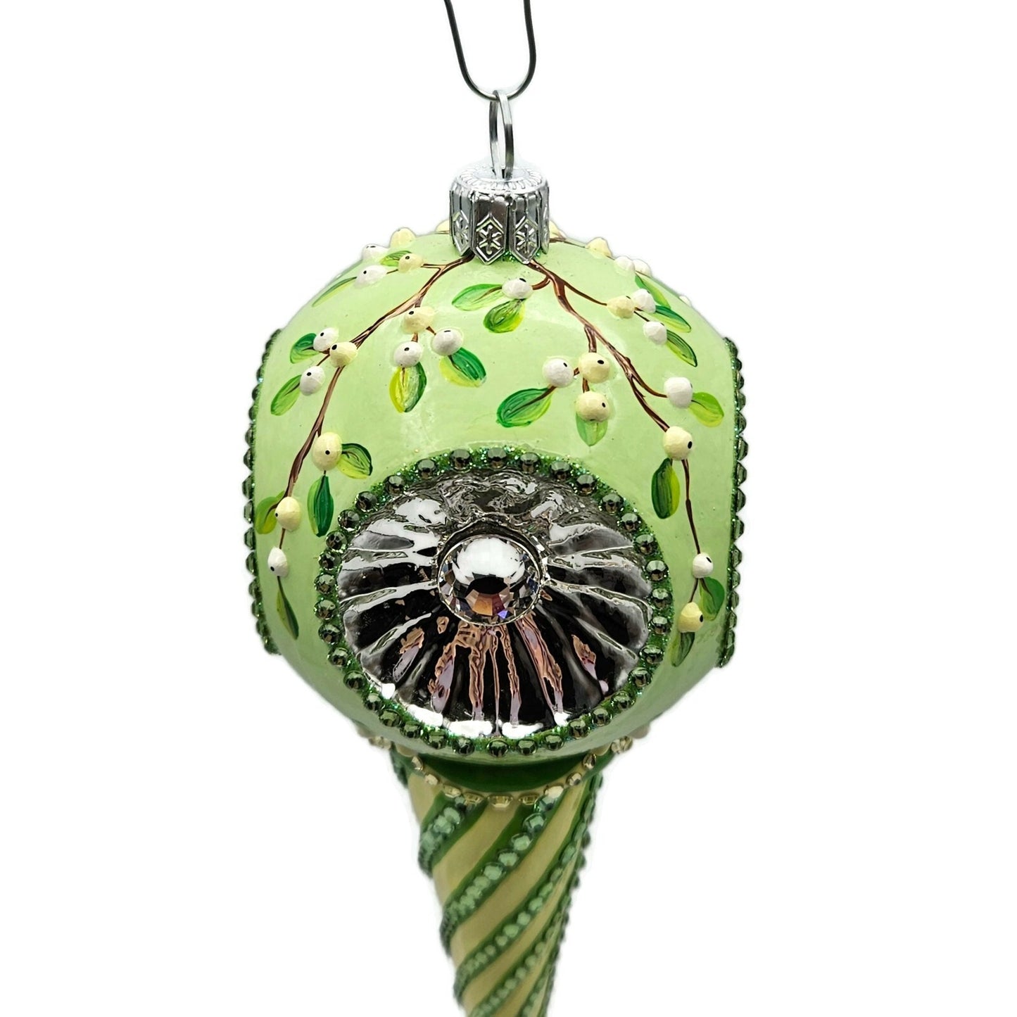 Patricia Breen Towle Reflector Mistletoe Green Striped Christmas Tree Ornament