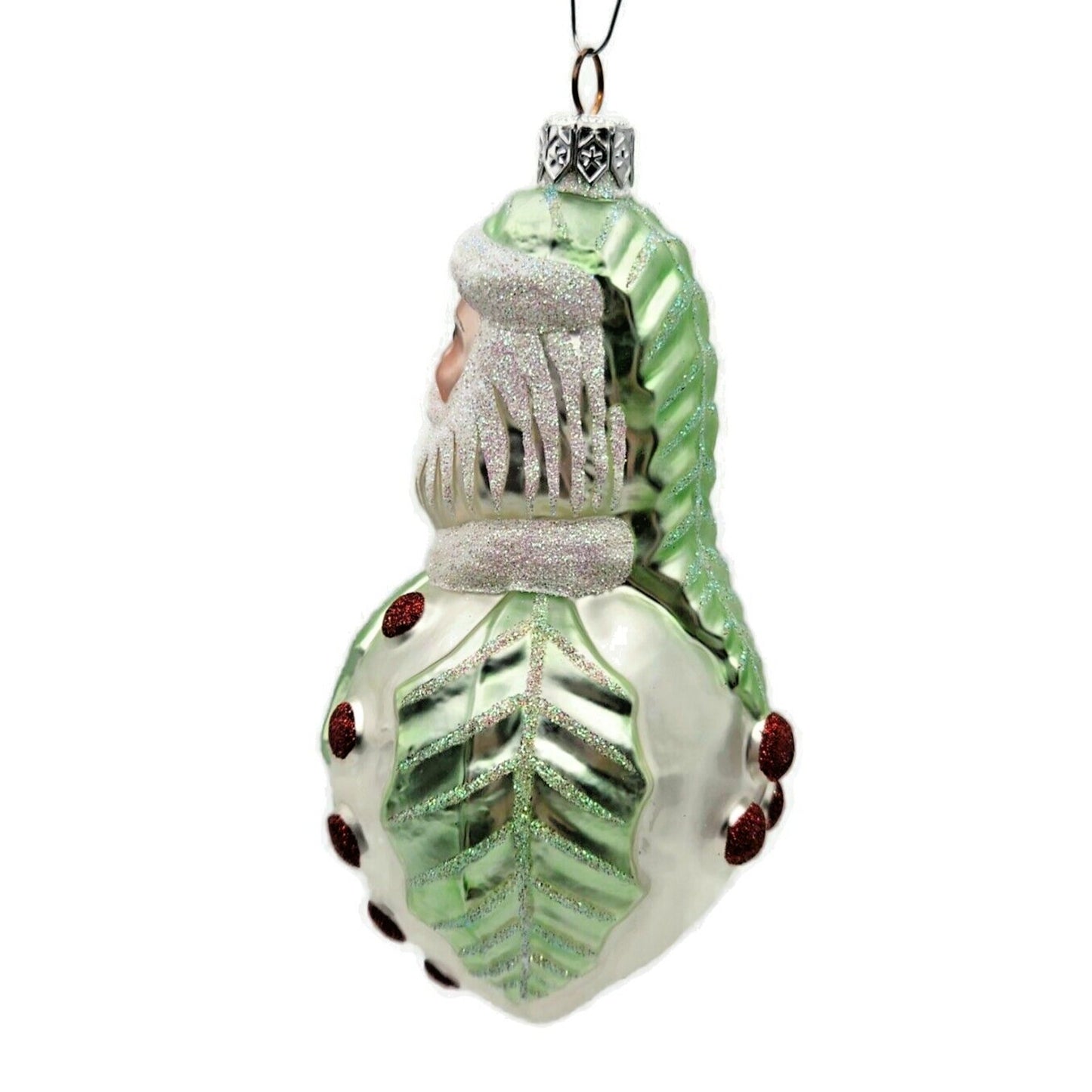 Patricia Breen Hollyberry Santa Pearl Matte Light Green Christmas Tree Ornament