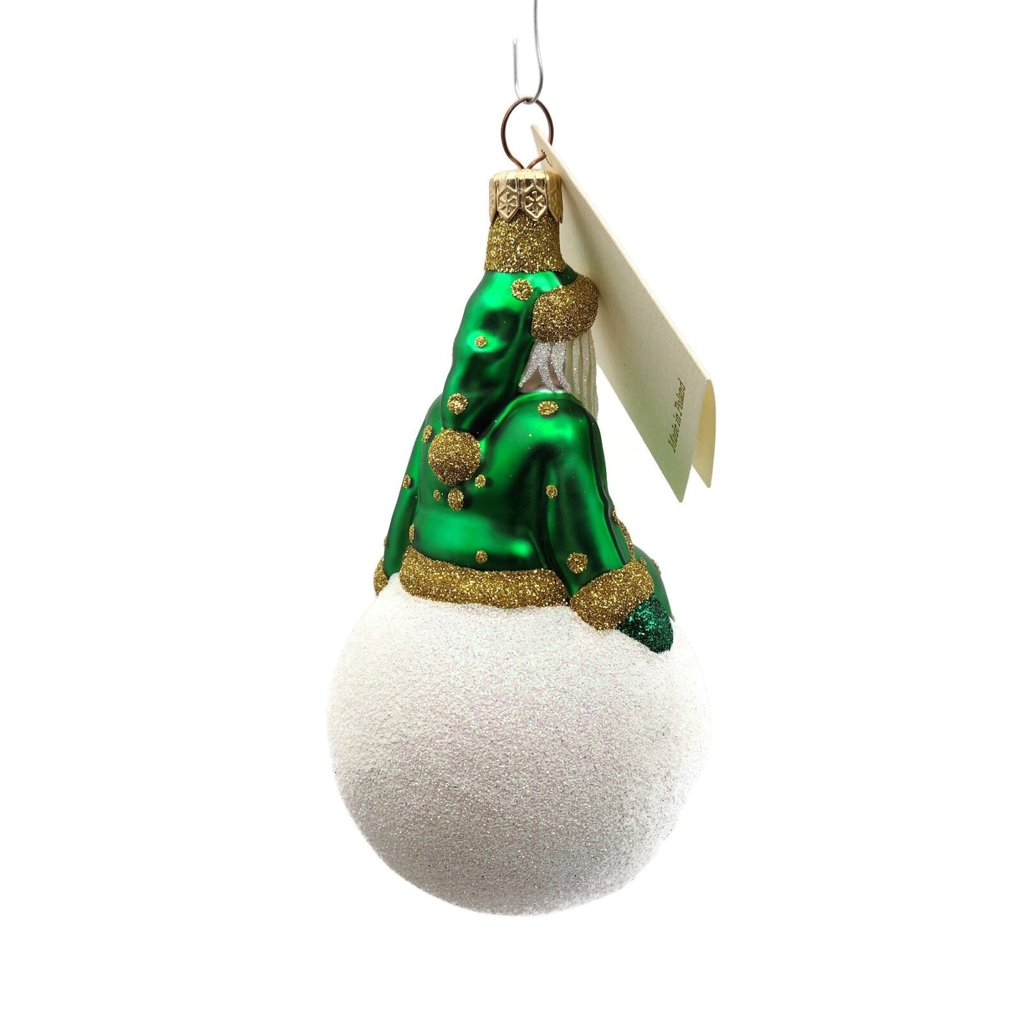 Patricia Breen Snowbound Santa Green Gold Glittered Dots Christmas Tree Ornament