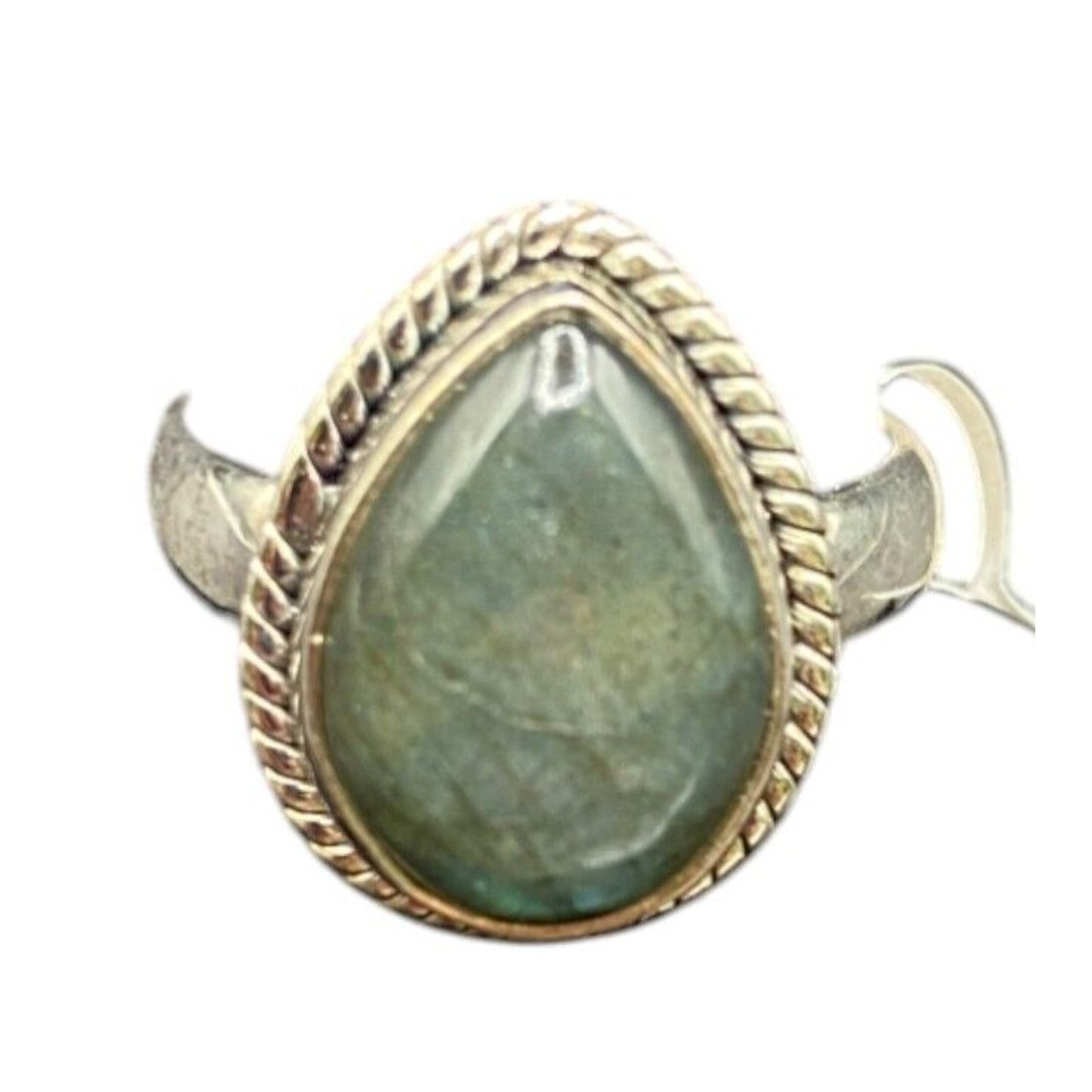 925 Sterling Silver Ring Green Teardrop Labradorite Gemstone Ring Size 6 3/4 NWT