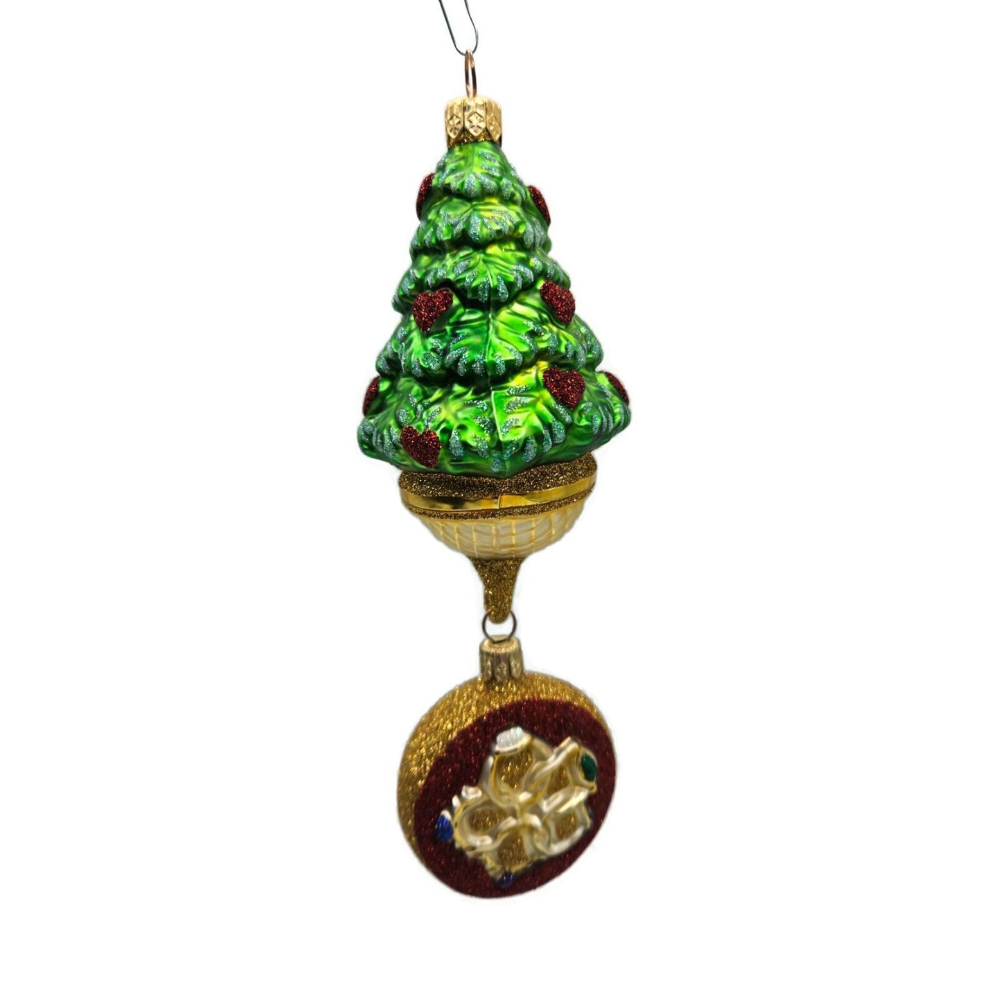 Patricia Breen Five Golden Rings Red Glittered Medallion Christmas Tree Ornament