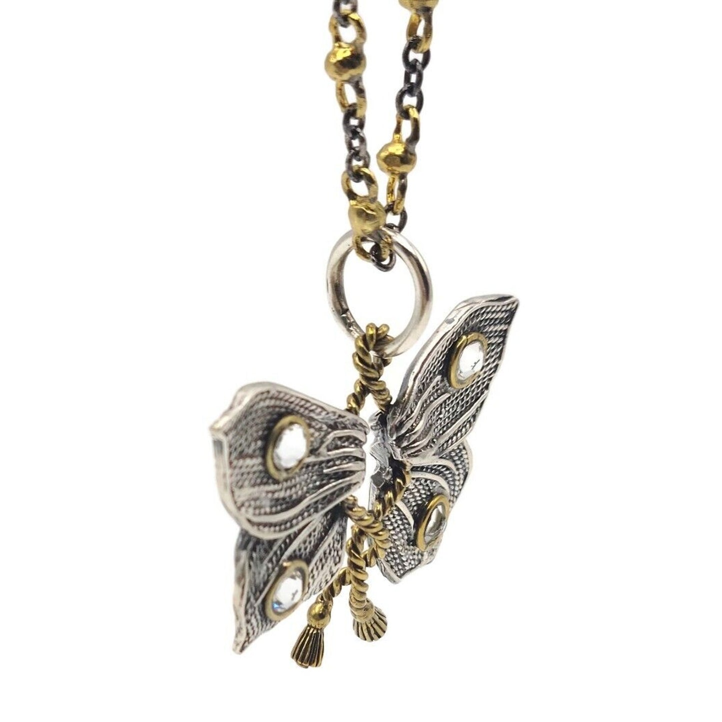 Butterfly Pendant Necklace Chain Two Tone Metal 28 in Joseph K Jewelers