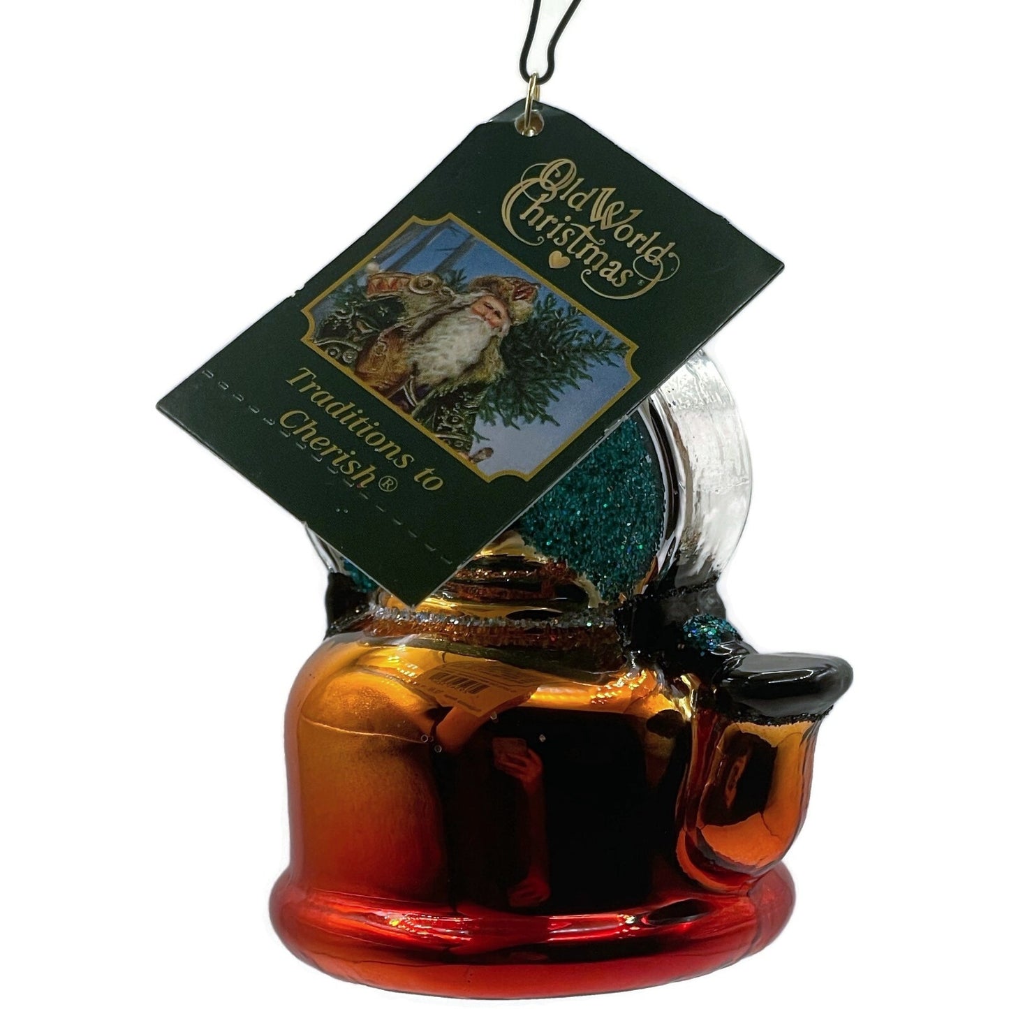 Tea Kettle Ornament Glittered Red Blue OWC Old World Christmas Tree Decor