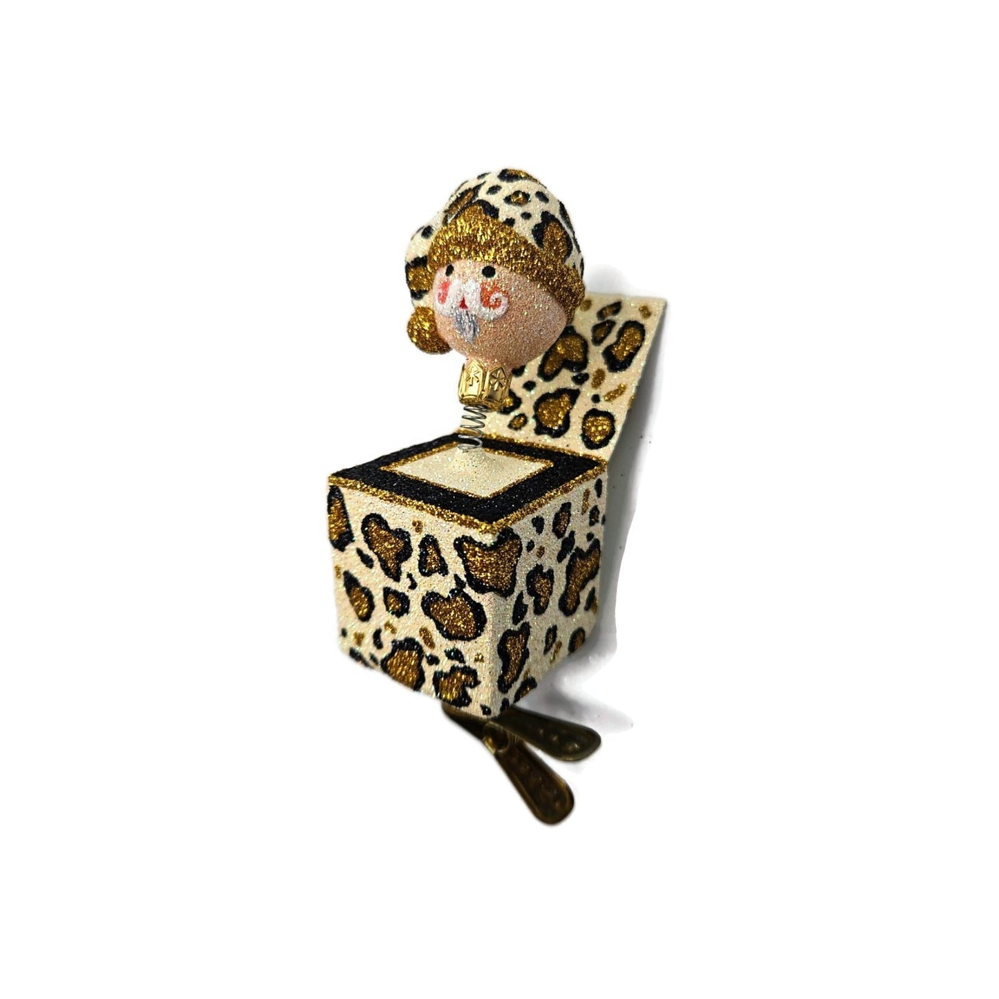 Patricia Breen Jolly Surprise Santa Head Leopard Animal Clip Christmas Ornament