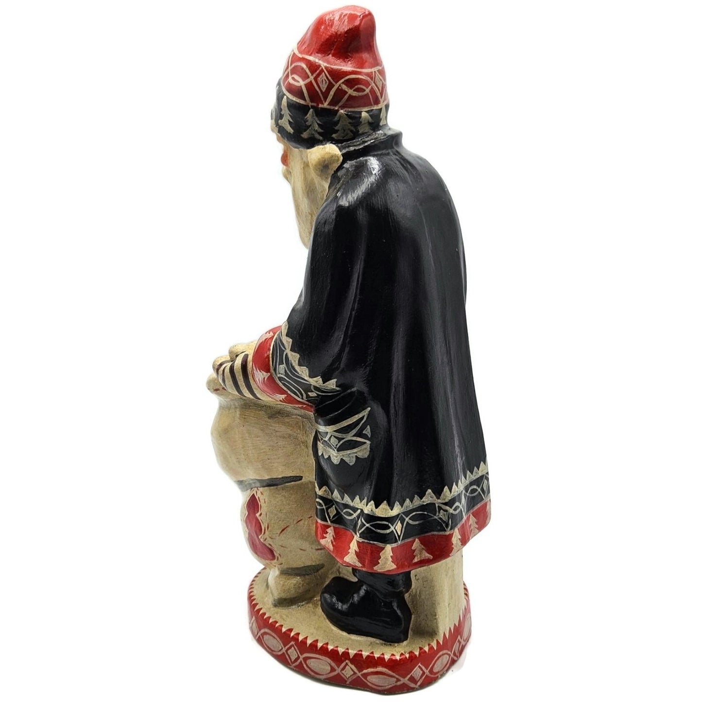 Vaillancourt Father Christmas Wearing Black Coat Red Work Sack Chalkware Folk